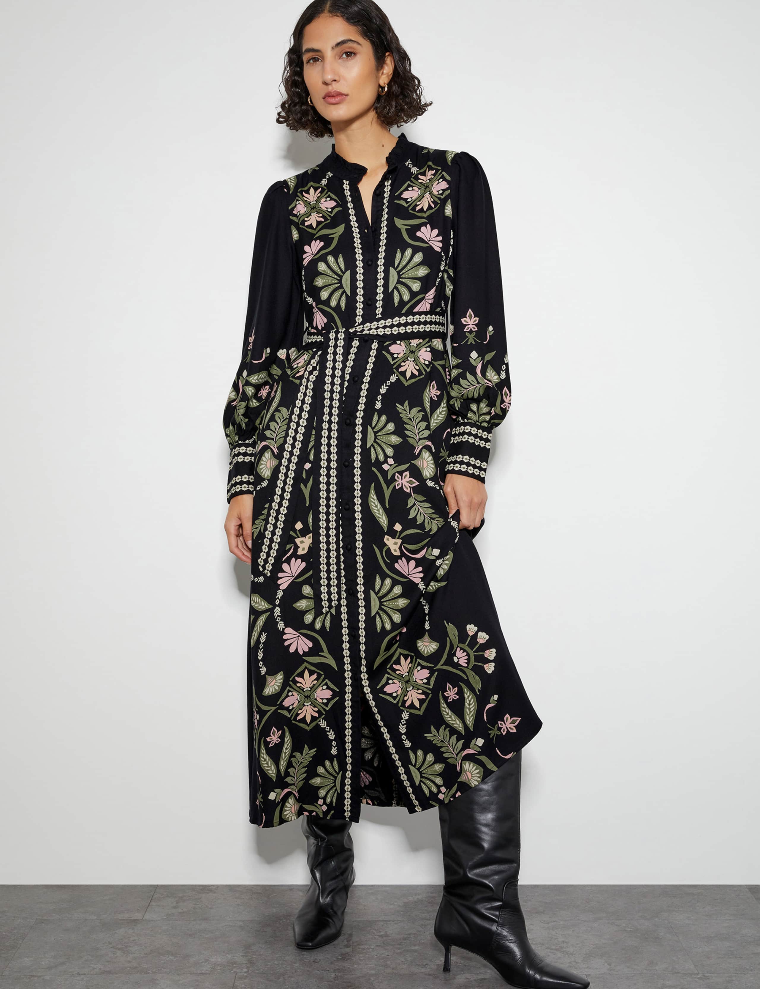 Printed Button Through Midi Tea Dress