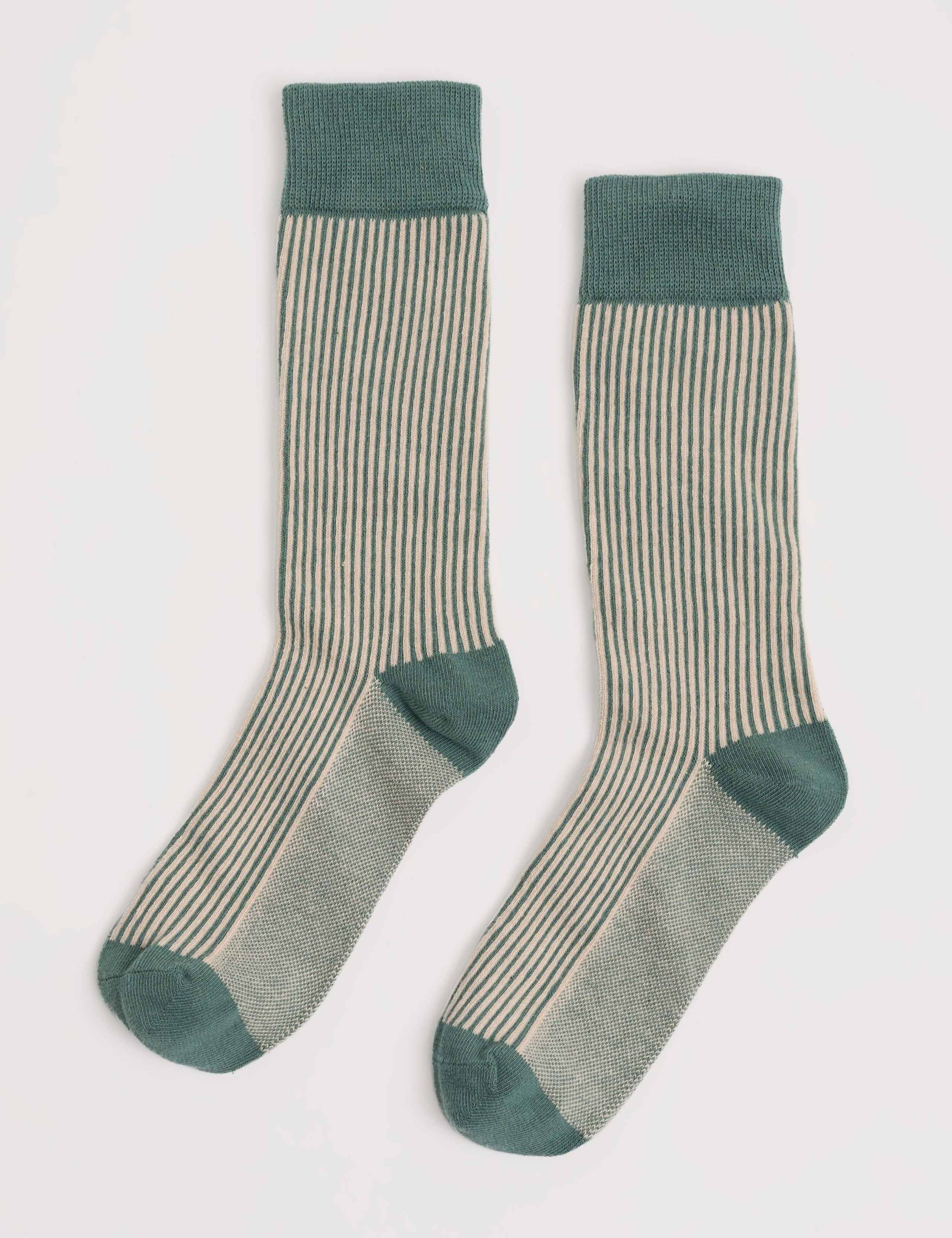 Cotton Rich Striped Ankle High Socks