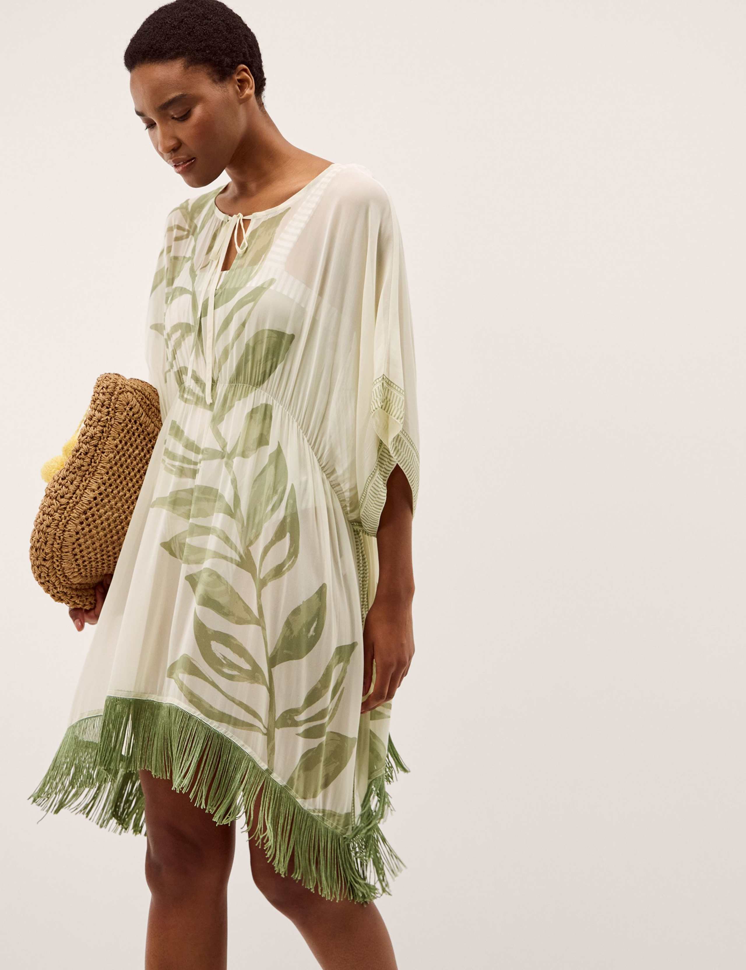Printed Tie Neck Beach Cover Up Kaftan