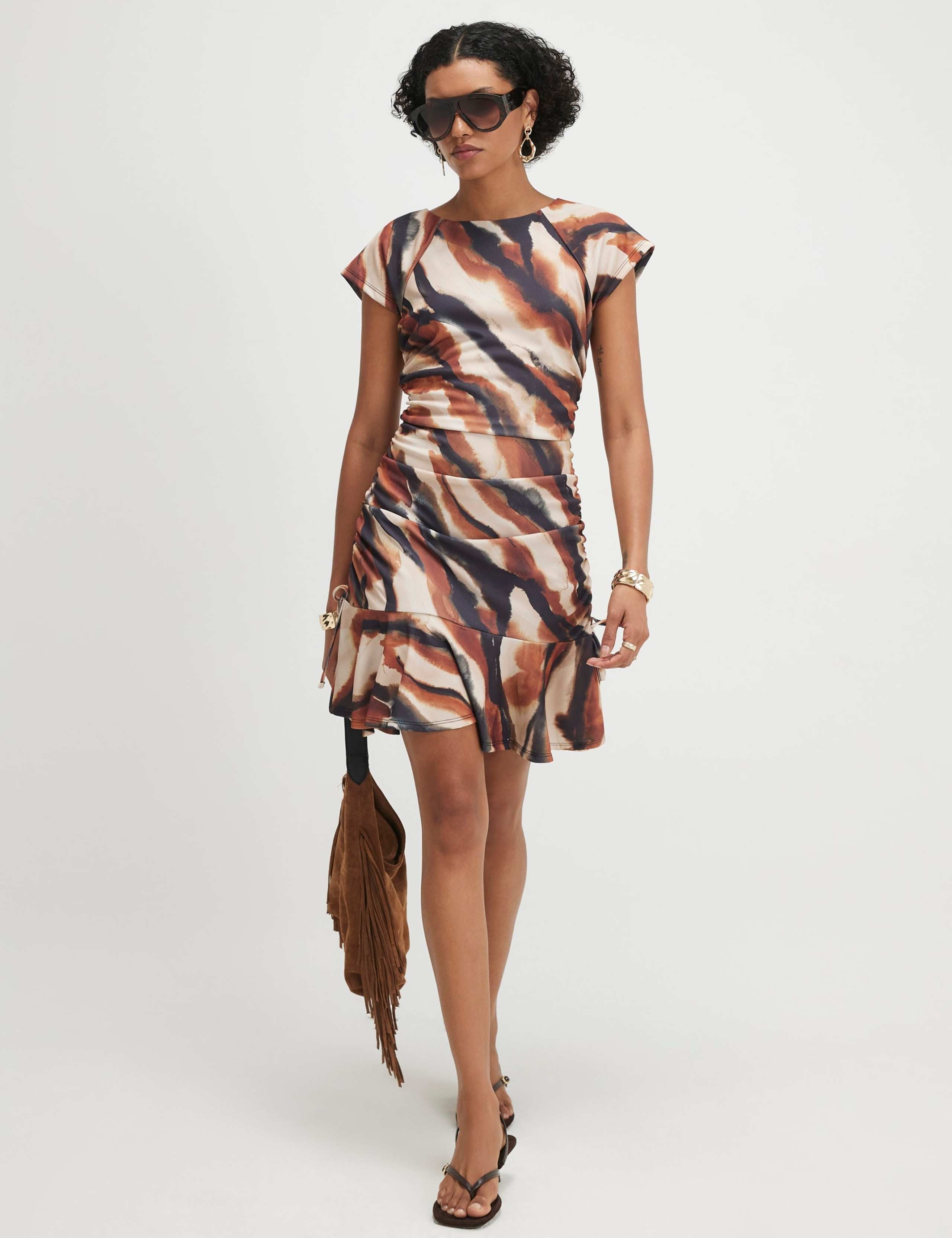 Printed Ruched Mini Skater Dress