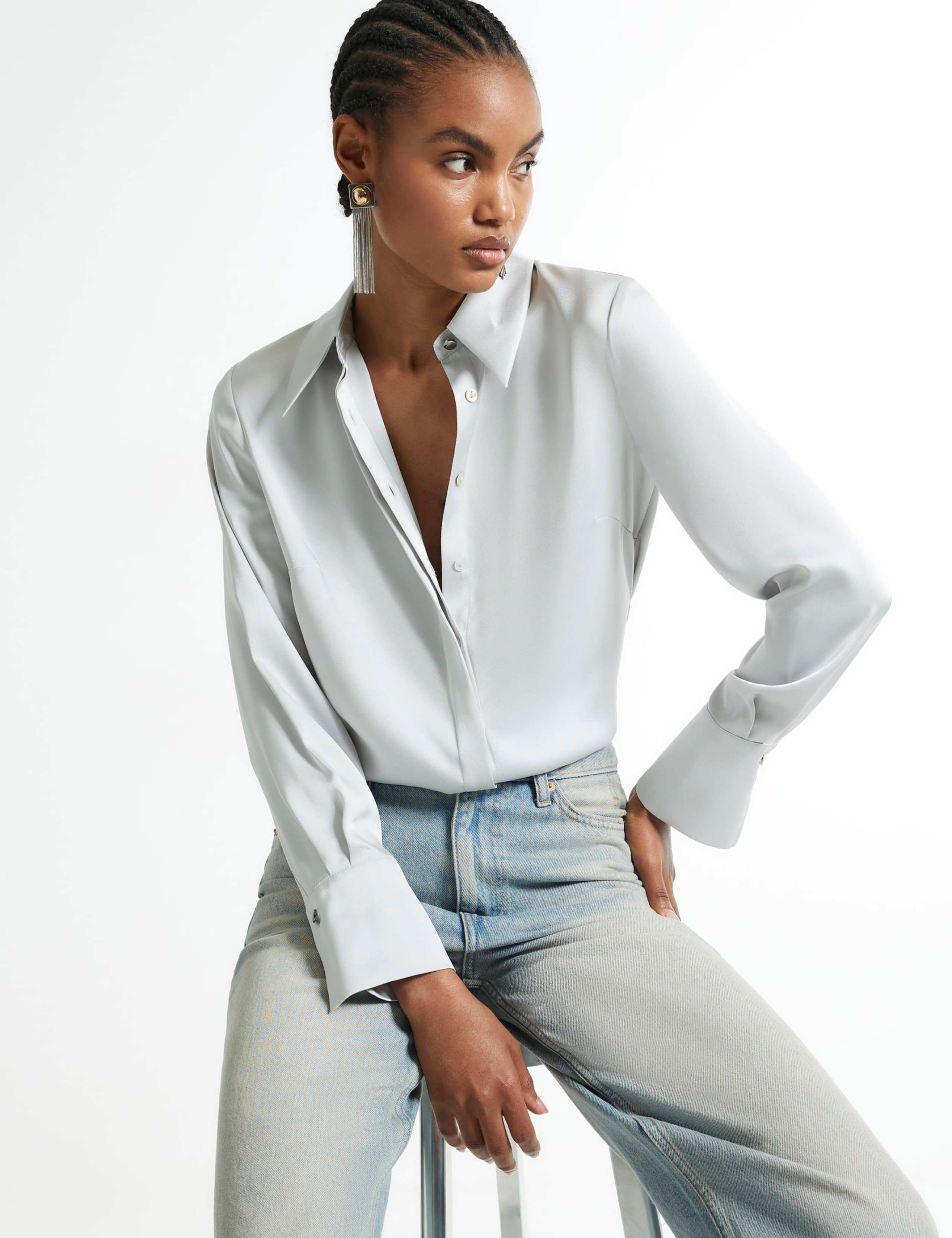 Satin Collared Fitted Shirt