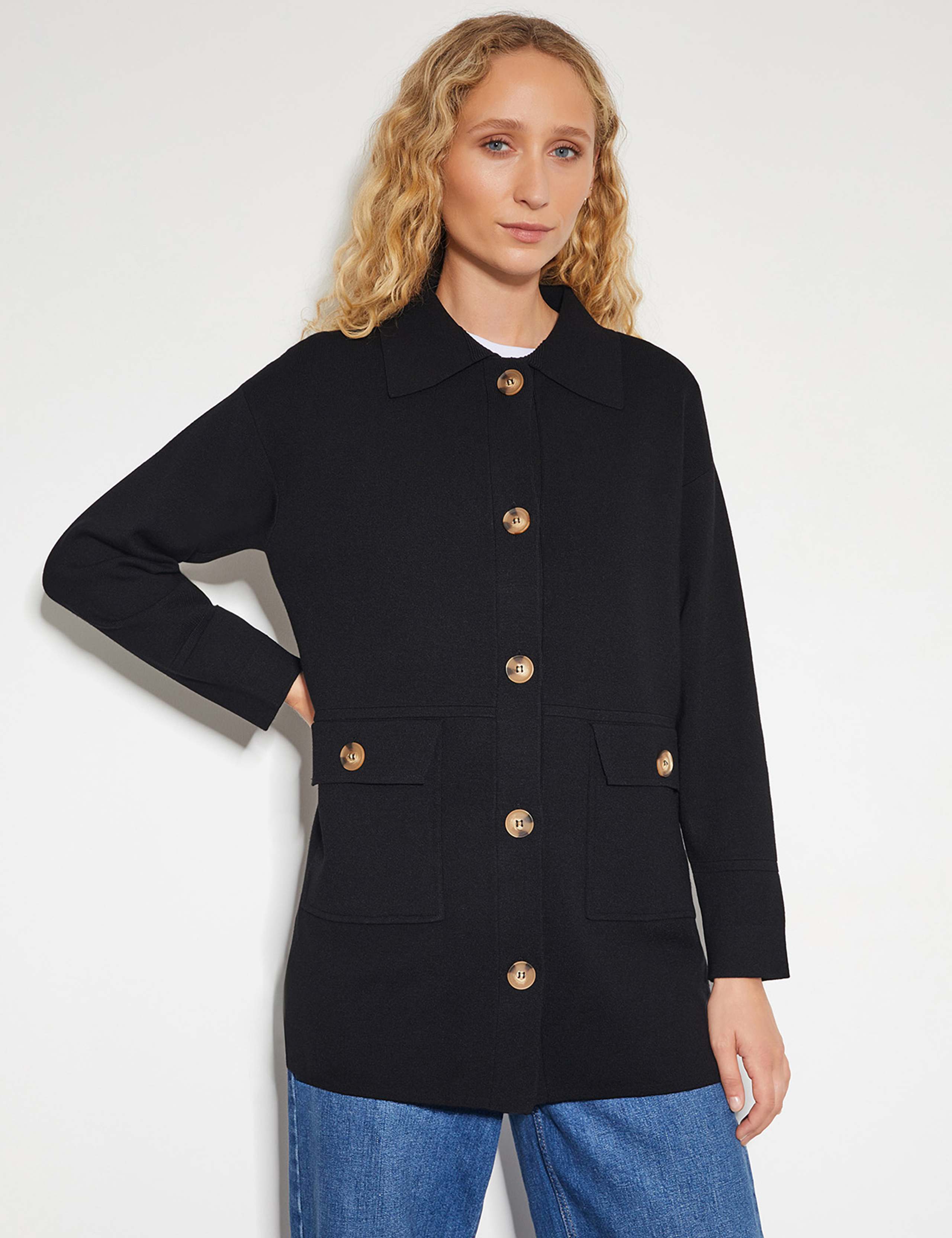 Collared Longline Knitted Jacket