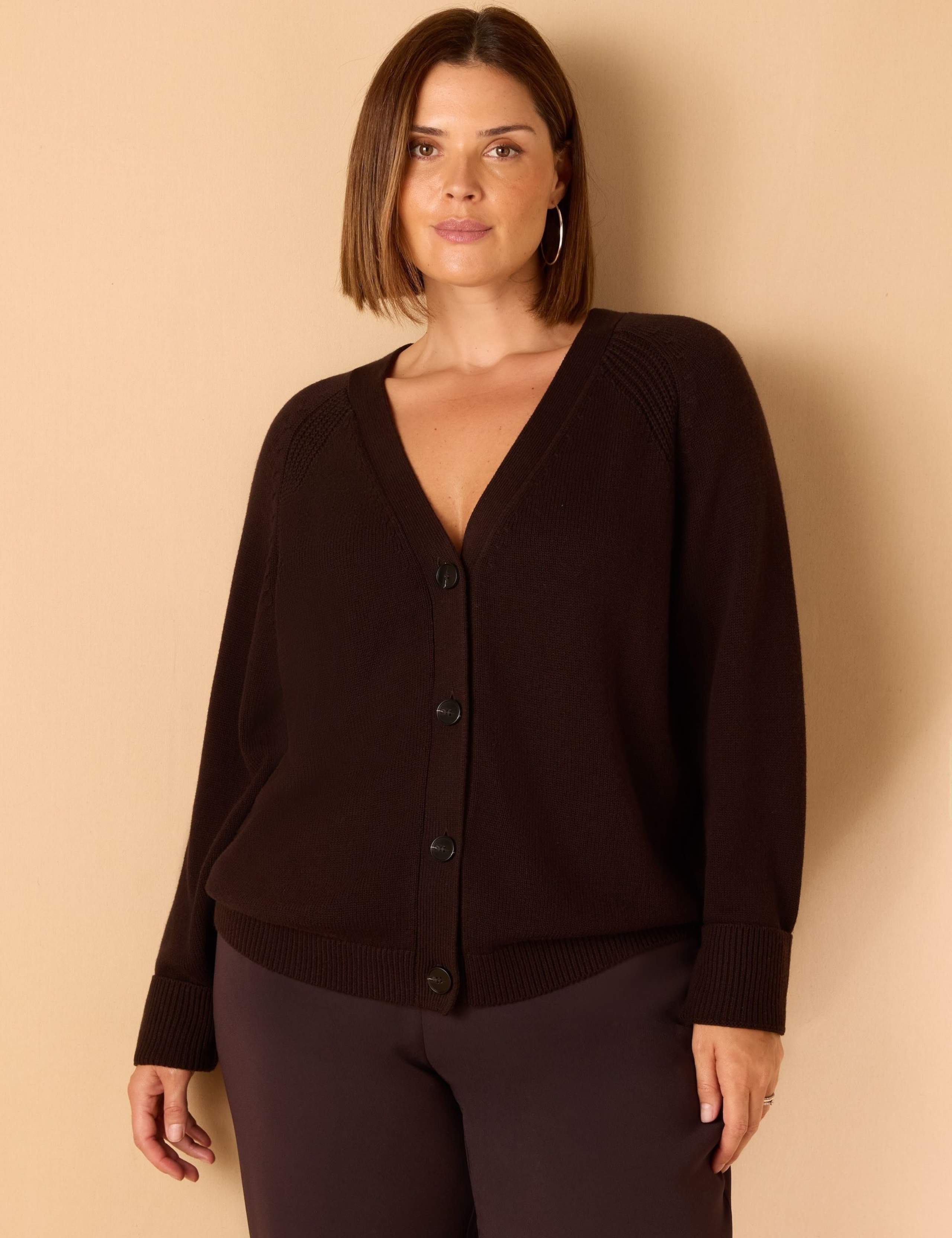 Cotton Blend V-Neck Button Front Cardigan