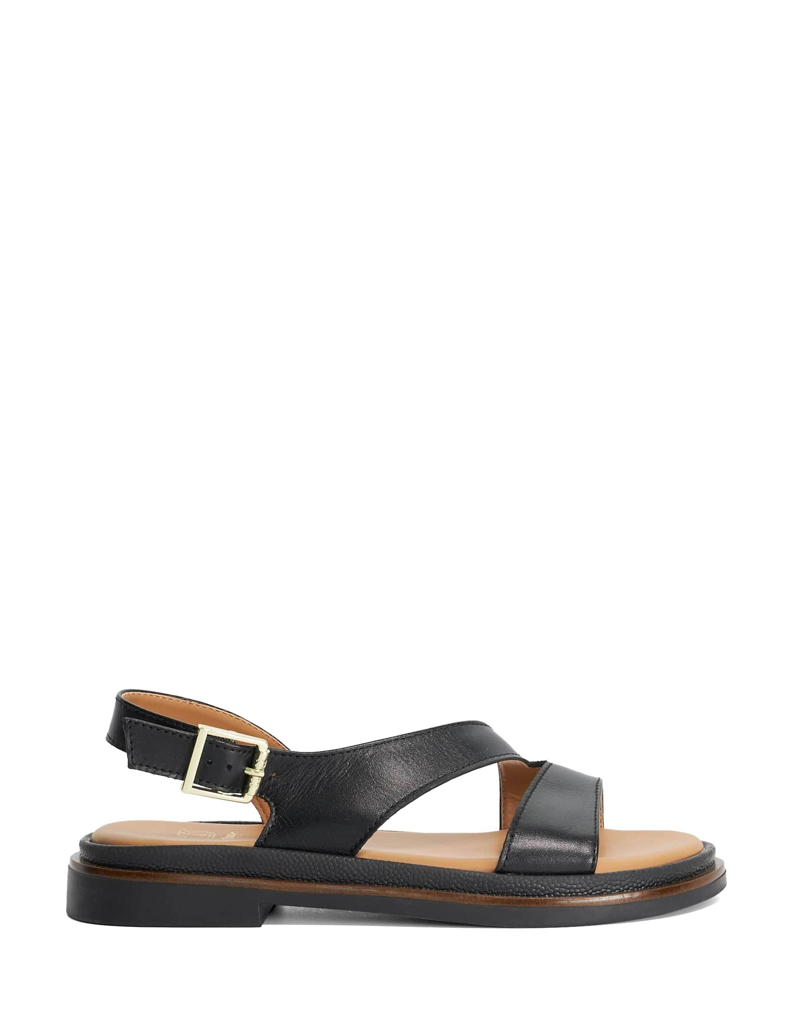 Leather Asymmetric Buckle Footbed Sandals