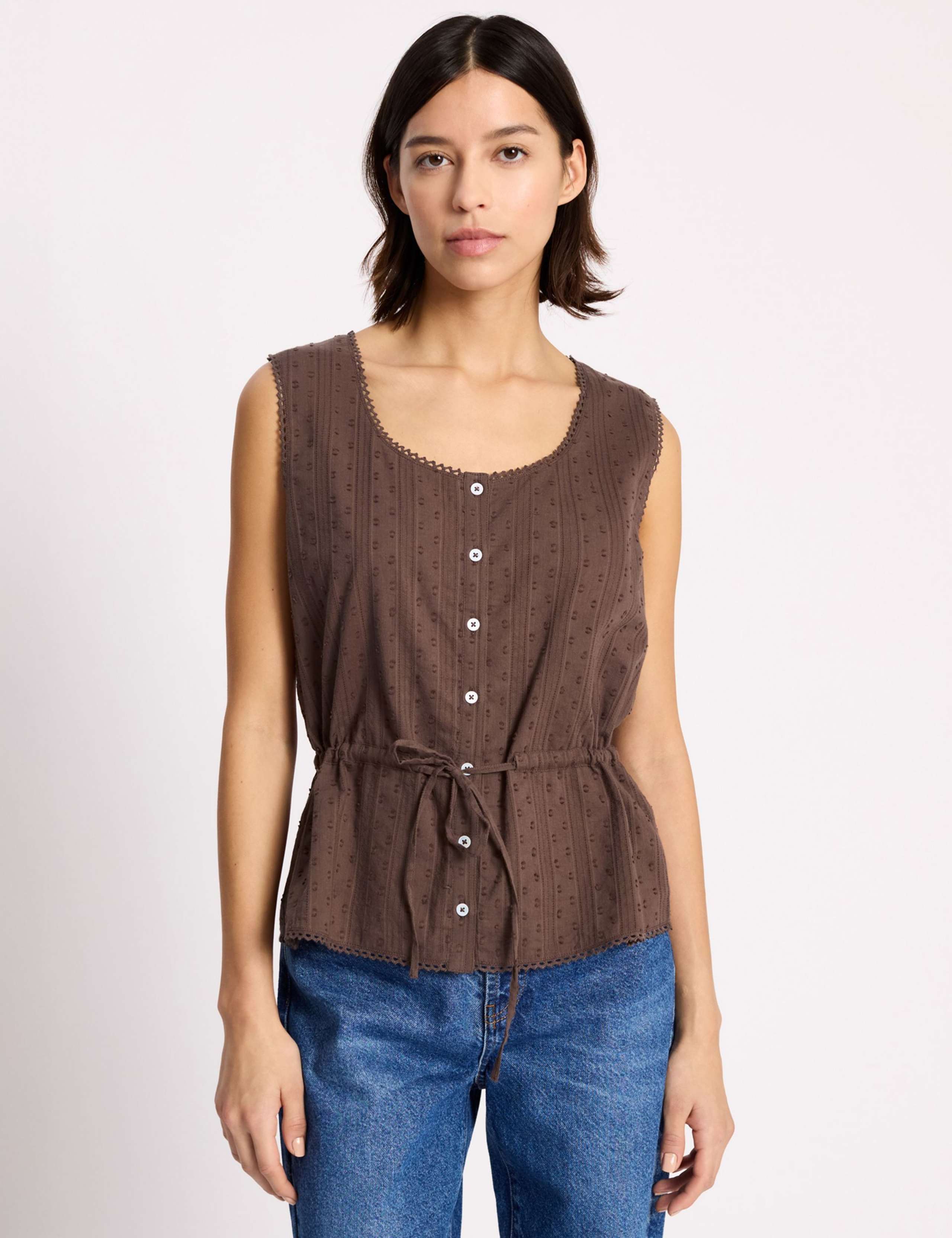 Pure Cotton Textured Scoop Neck Top