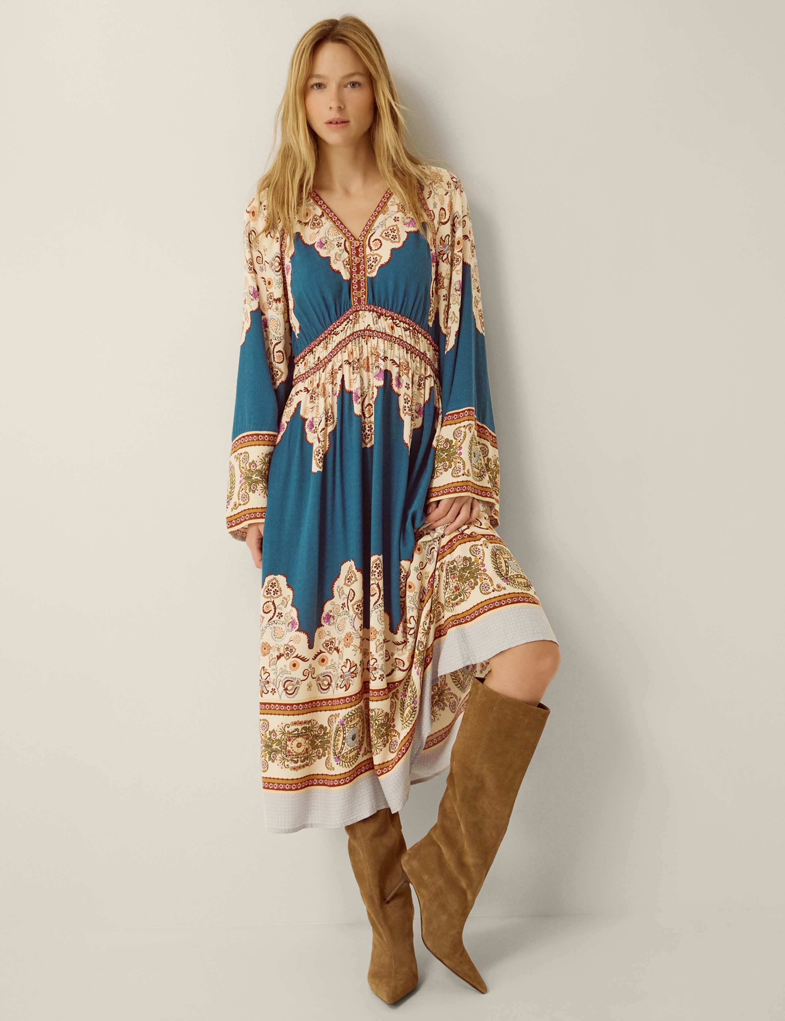 Printed Midi Smock Dress
