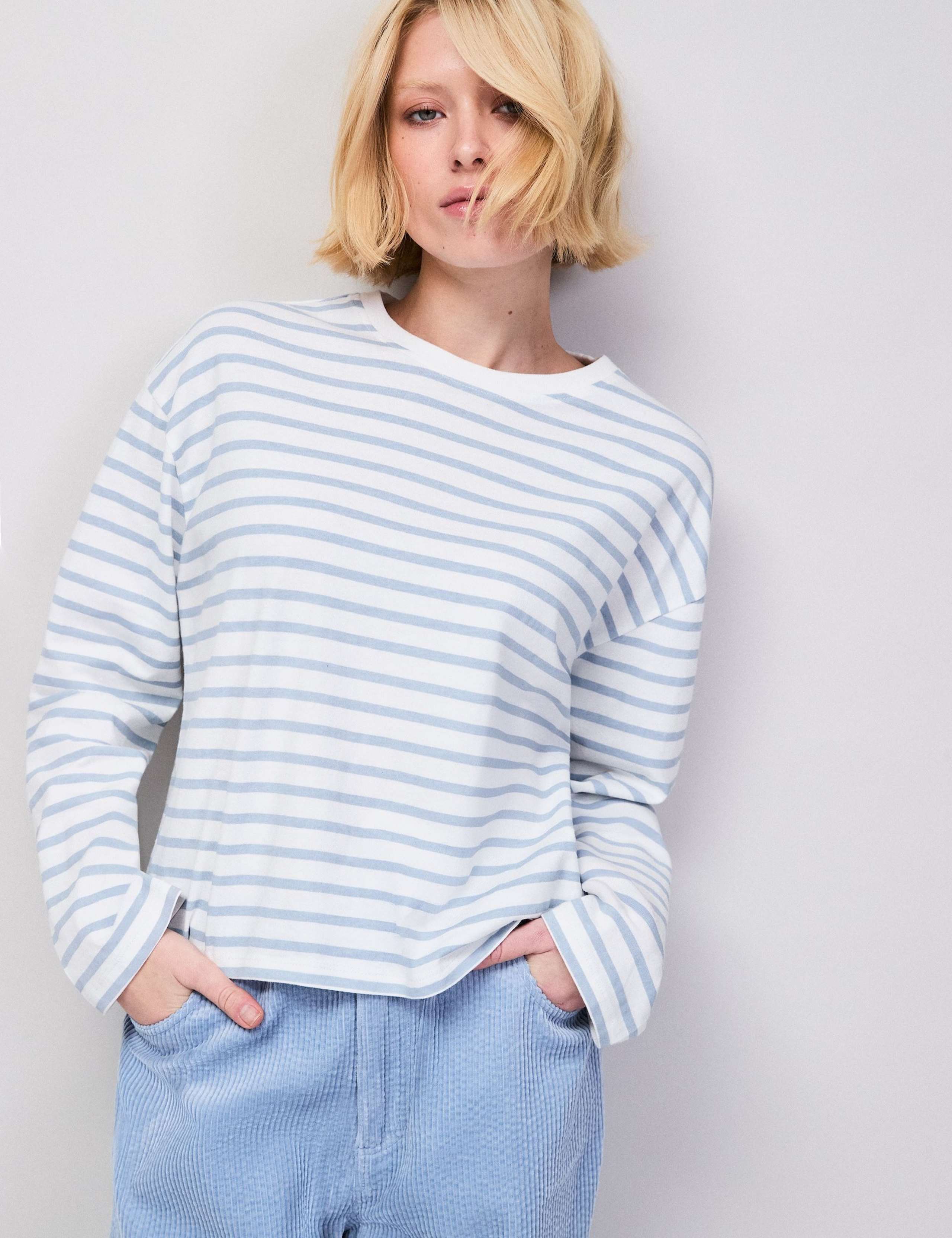 Pure Cotton Striped Crew Neck T-Shirt