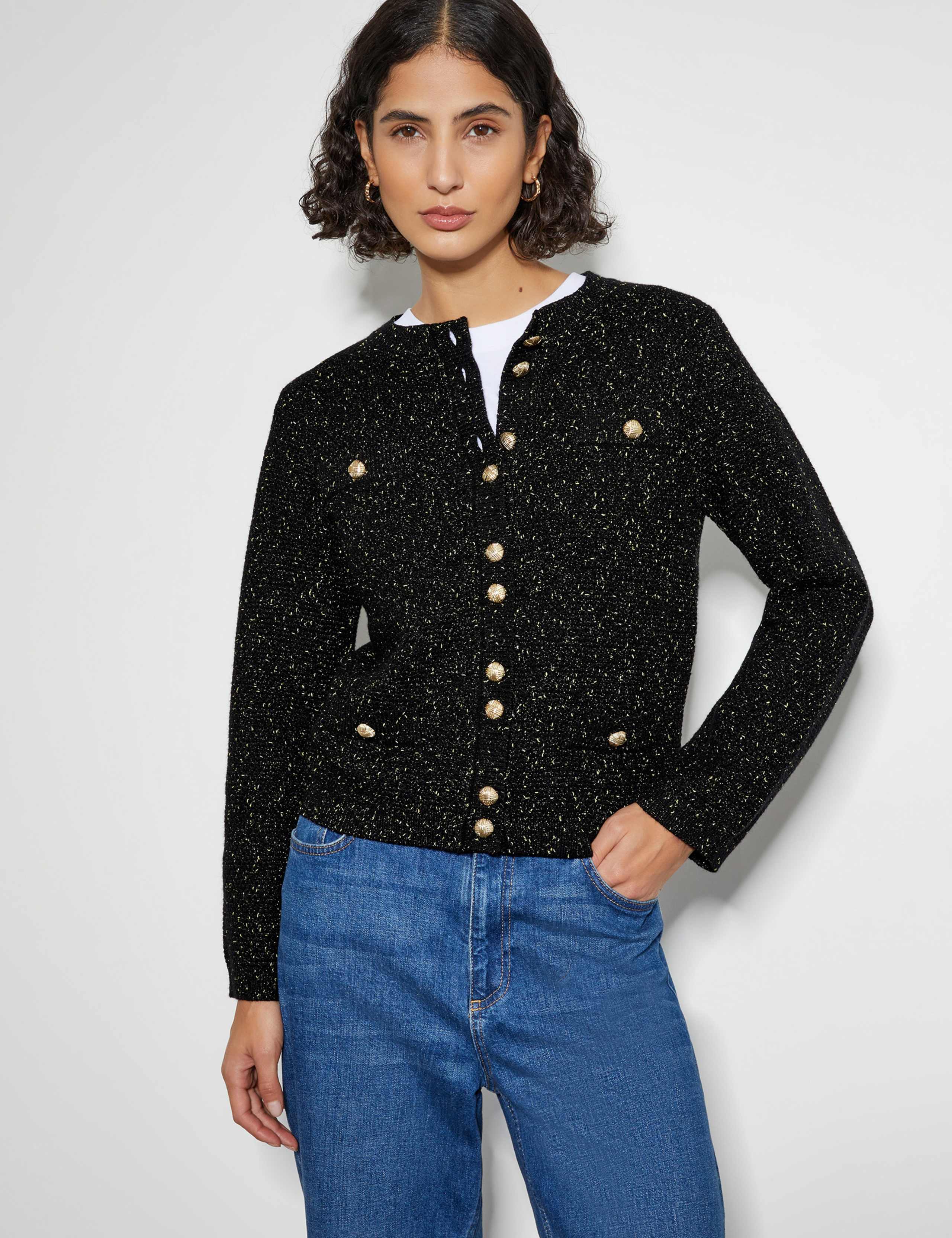 Sparkly Textured Crew Neck Cardigan