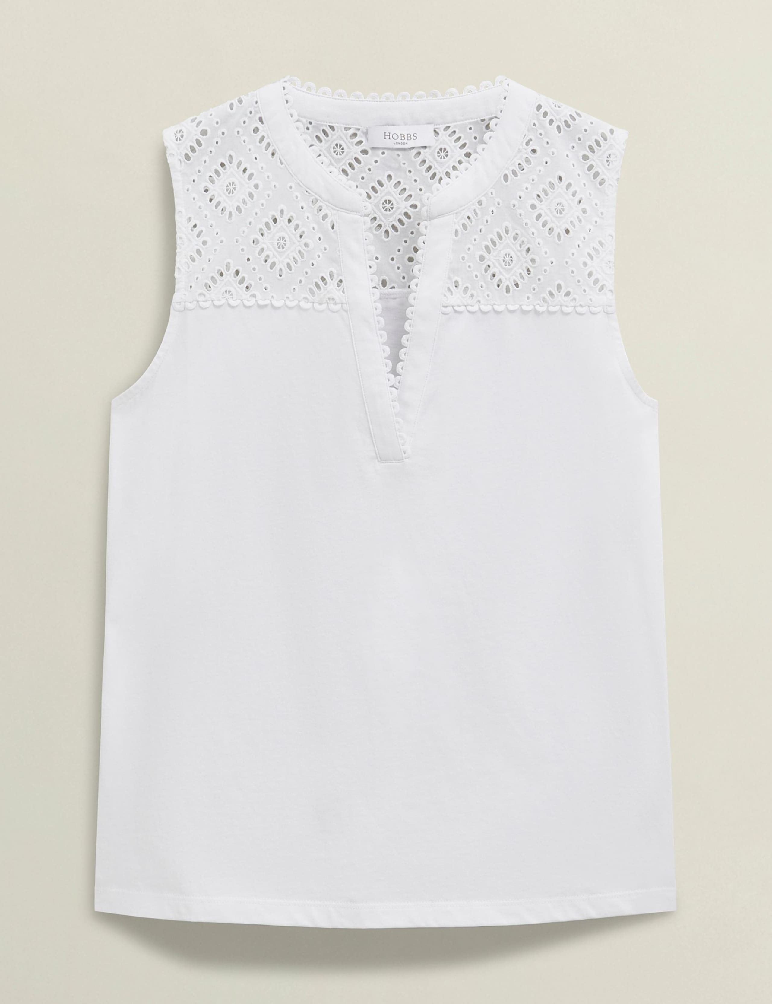 Pure Cotton Broderie Notch Neck Top