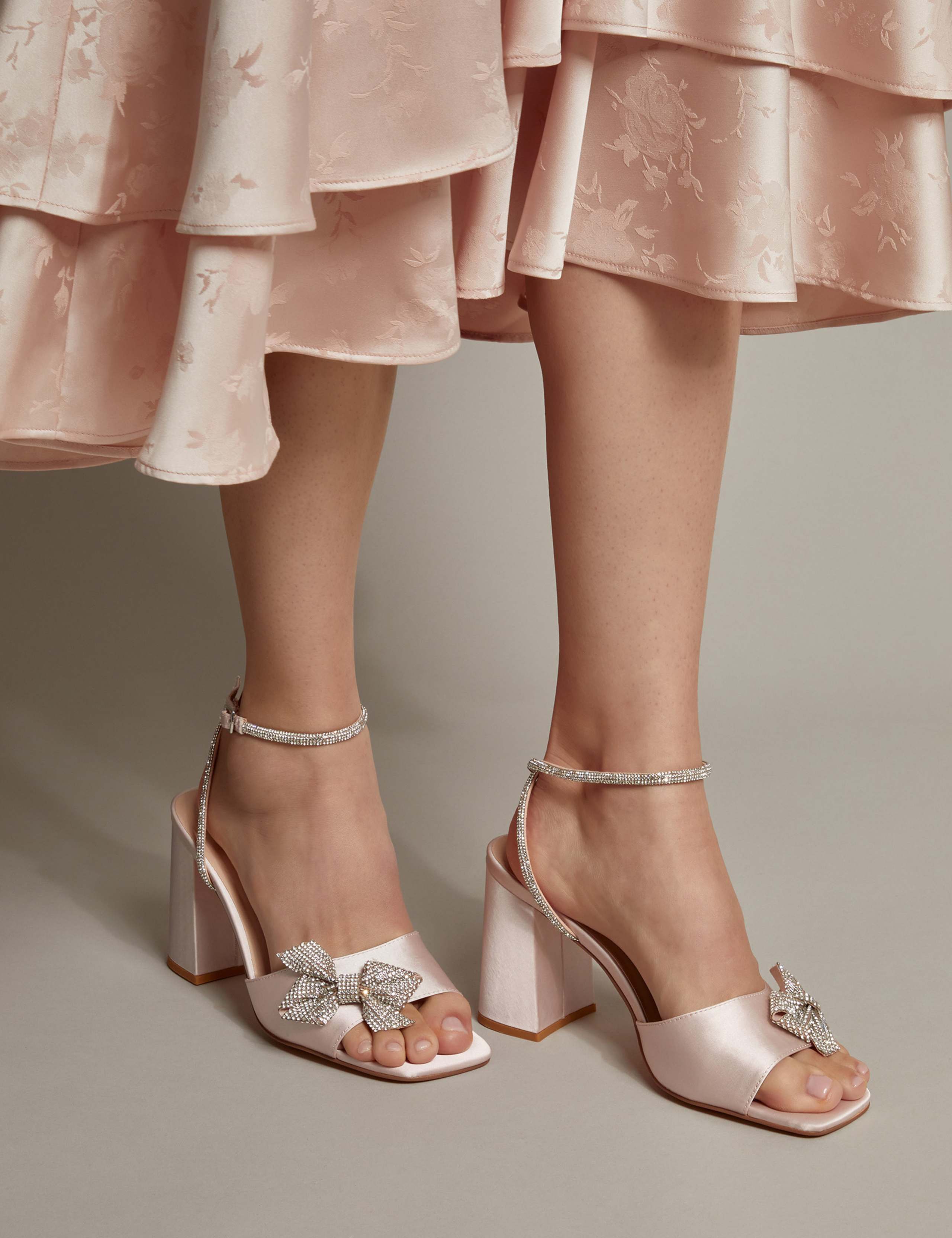 Diamanté Buckle Block Heel Sandals