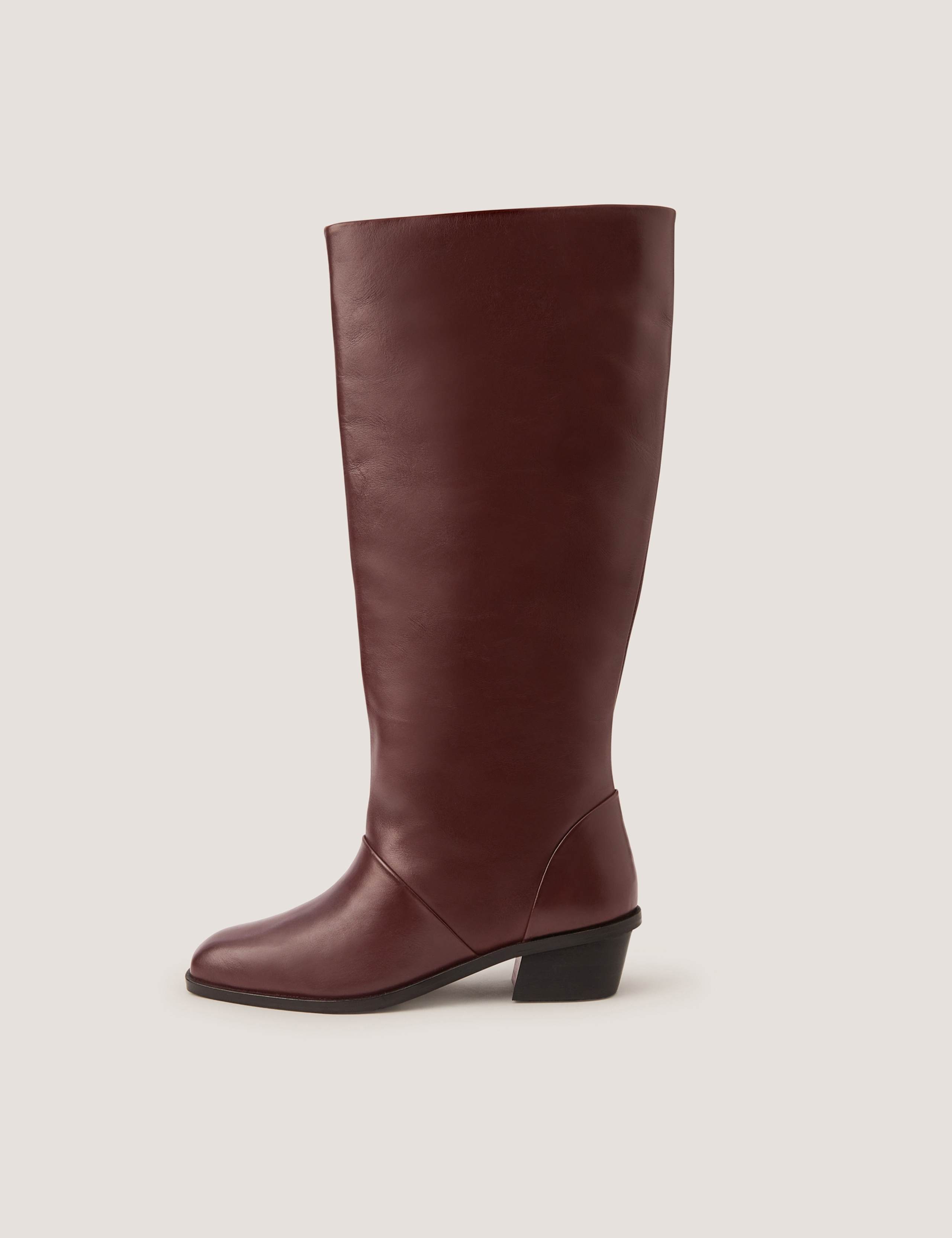 Leather Block Heel Knee High Boots