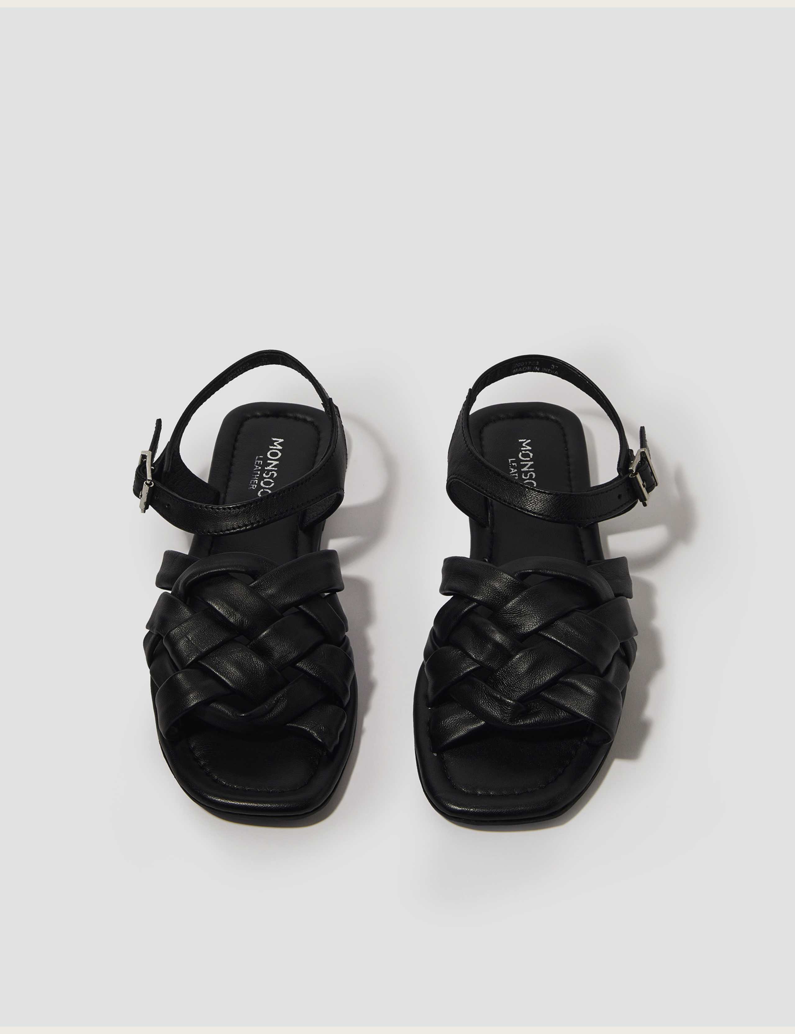Leather Woven Flatform Slingback Sandals