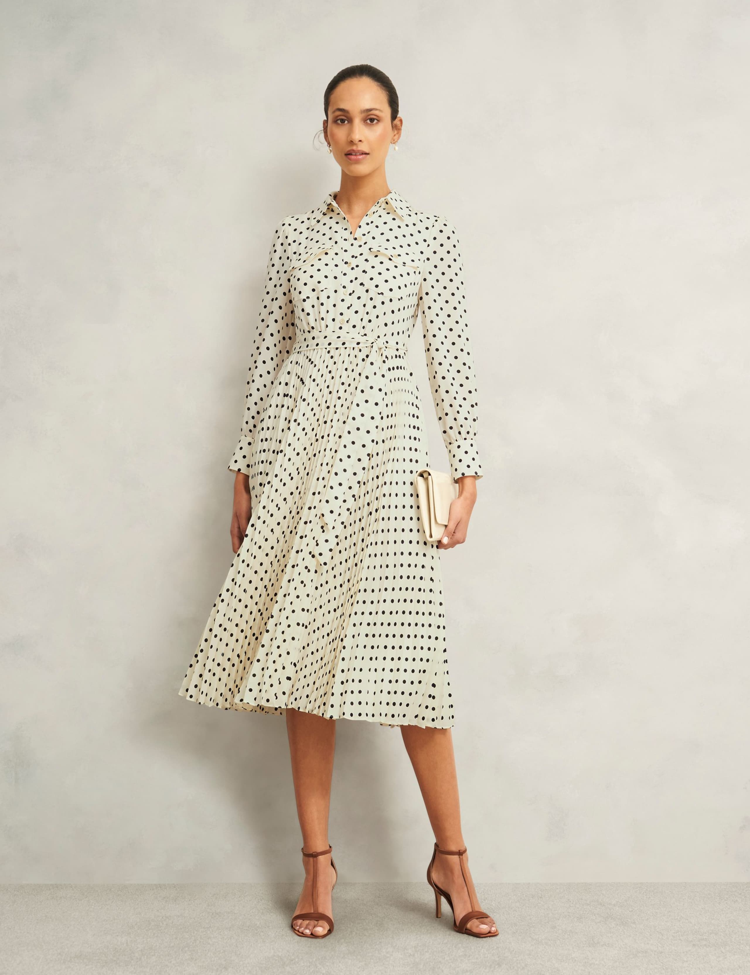 Polka Dot Collared Midi Shirt Dress