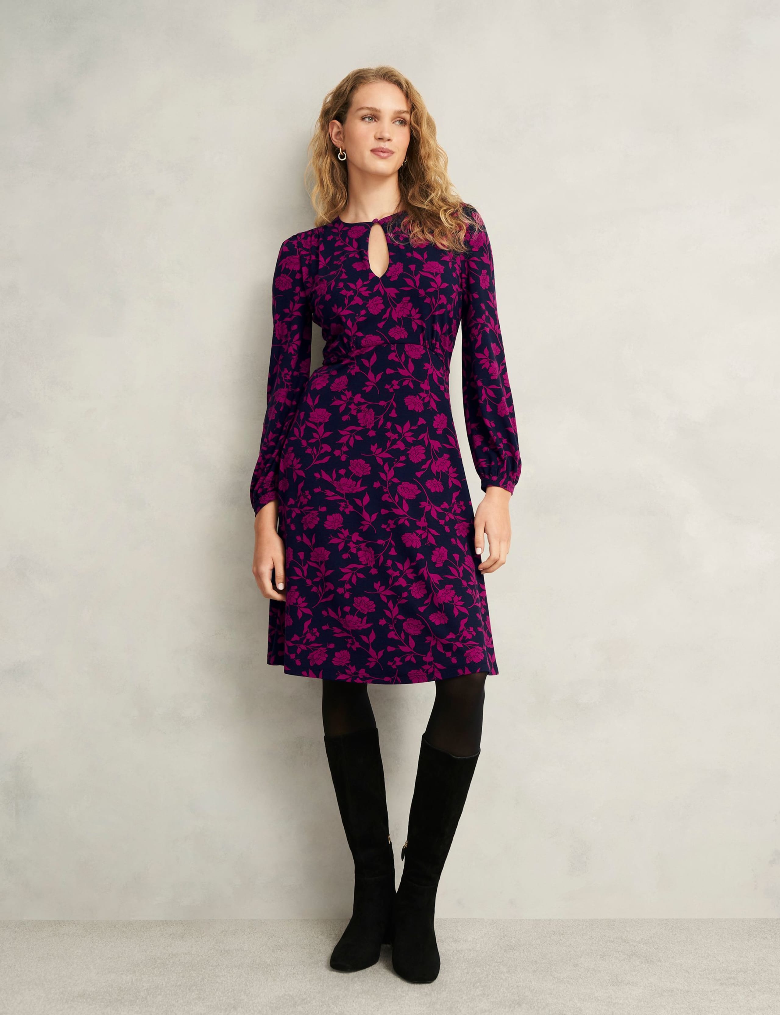 Floral Keyhole Knee Length Skater Dress