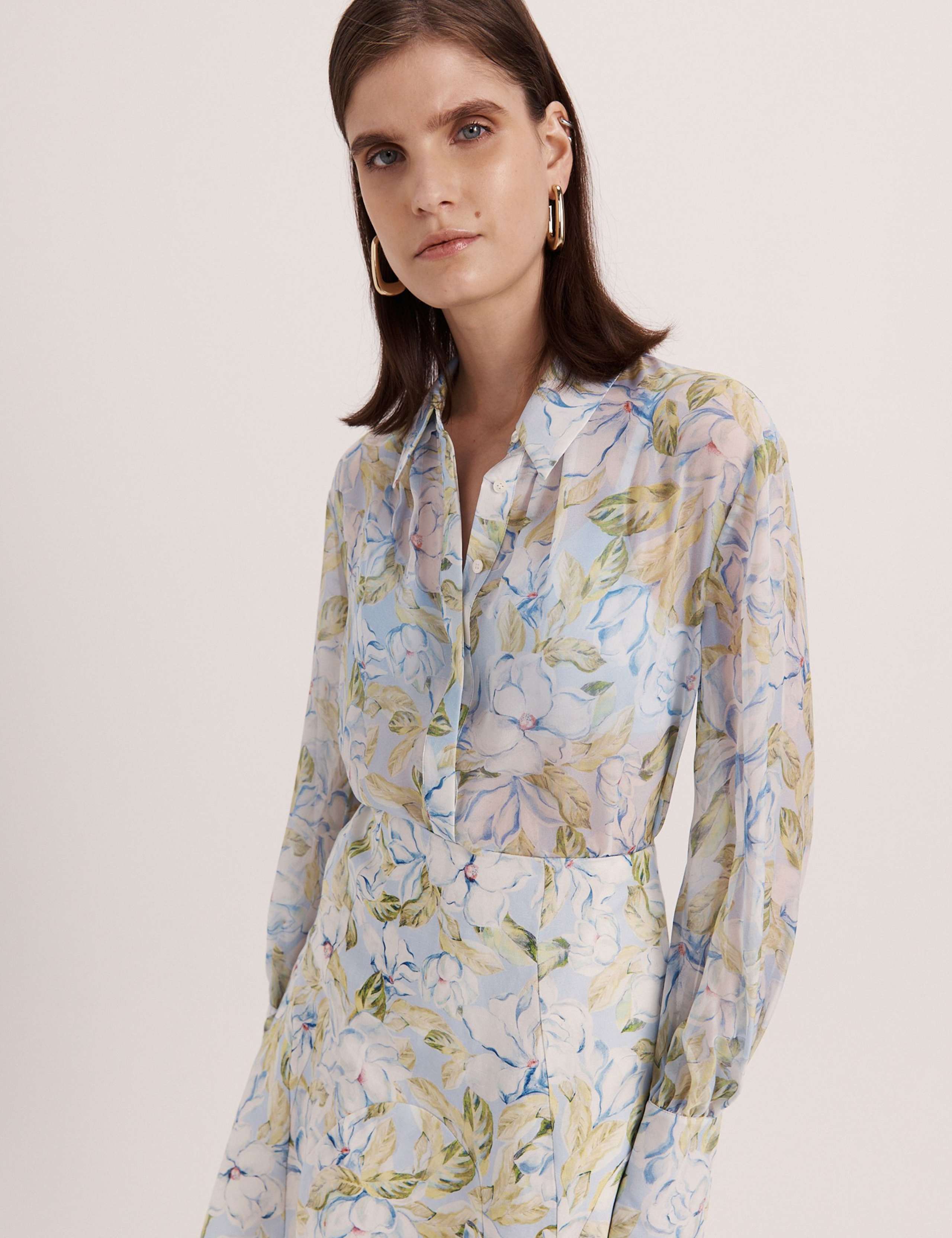 Pure Silk Floral Collared Shirt