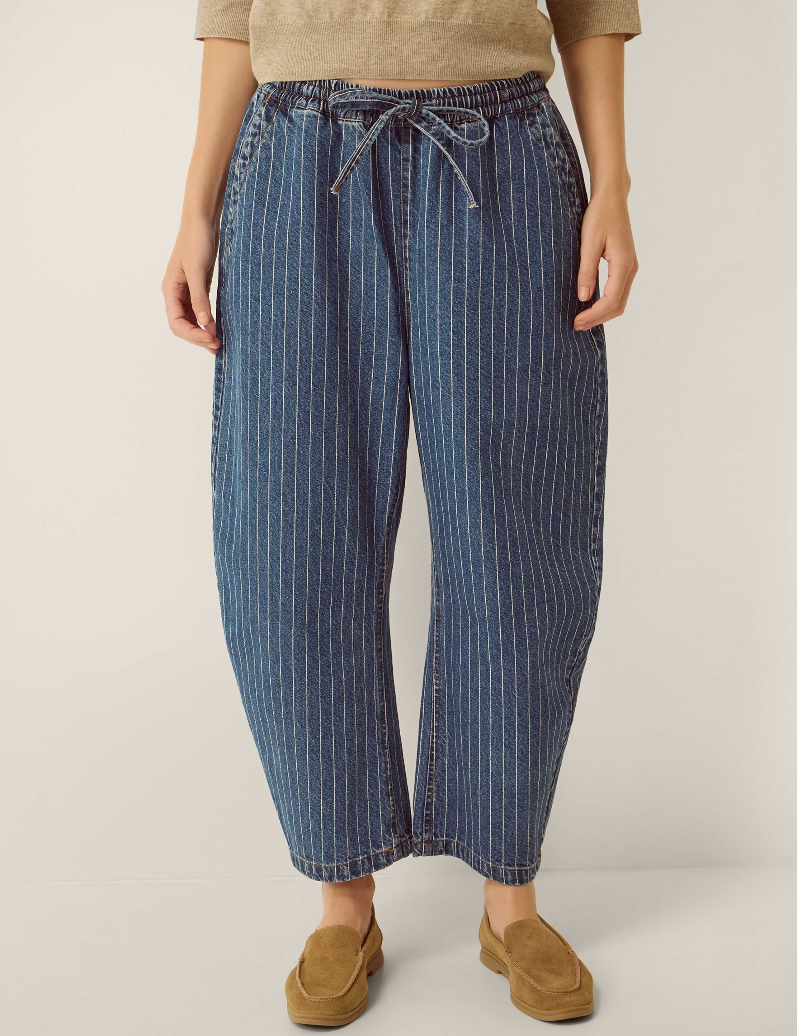 Stripe Drawstring Barrel Jeans