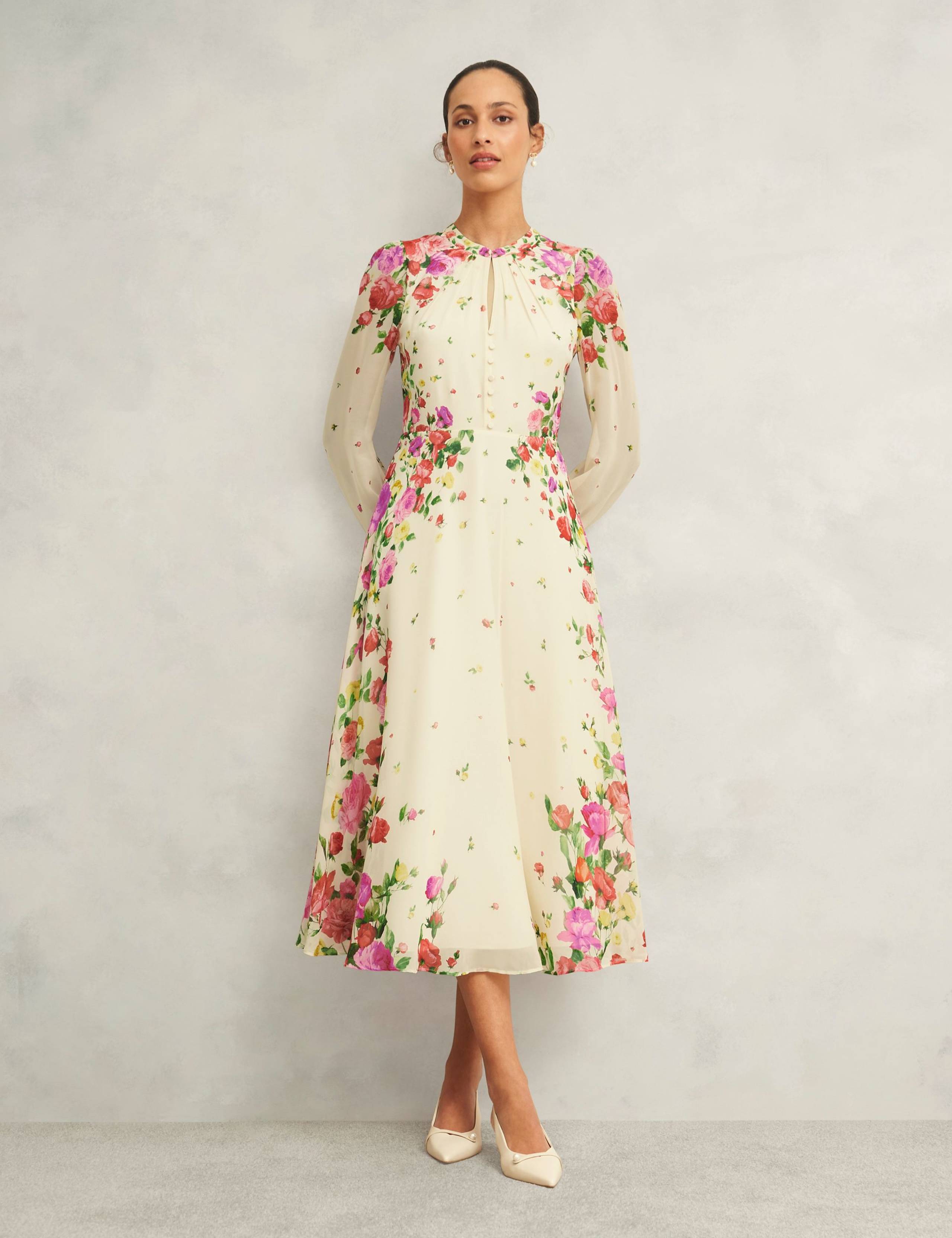 Pure Silk Floral Midaxi Skater Dress