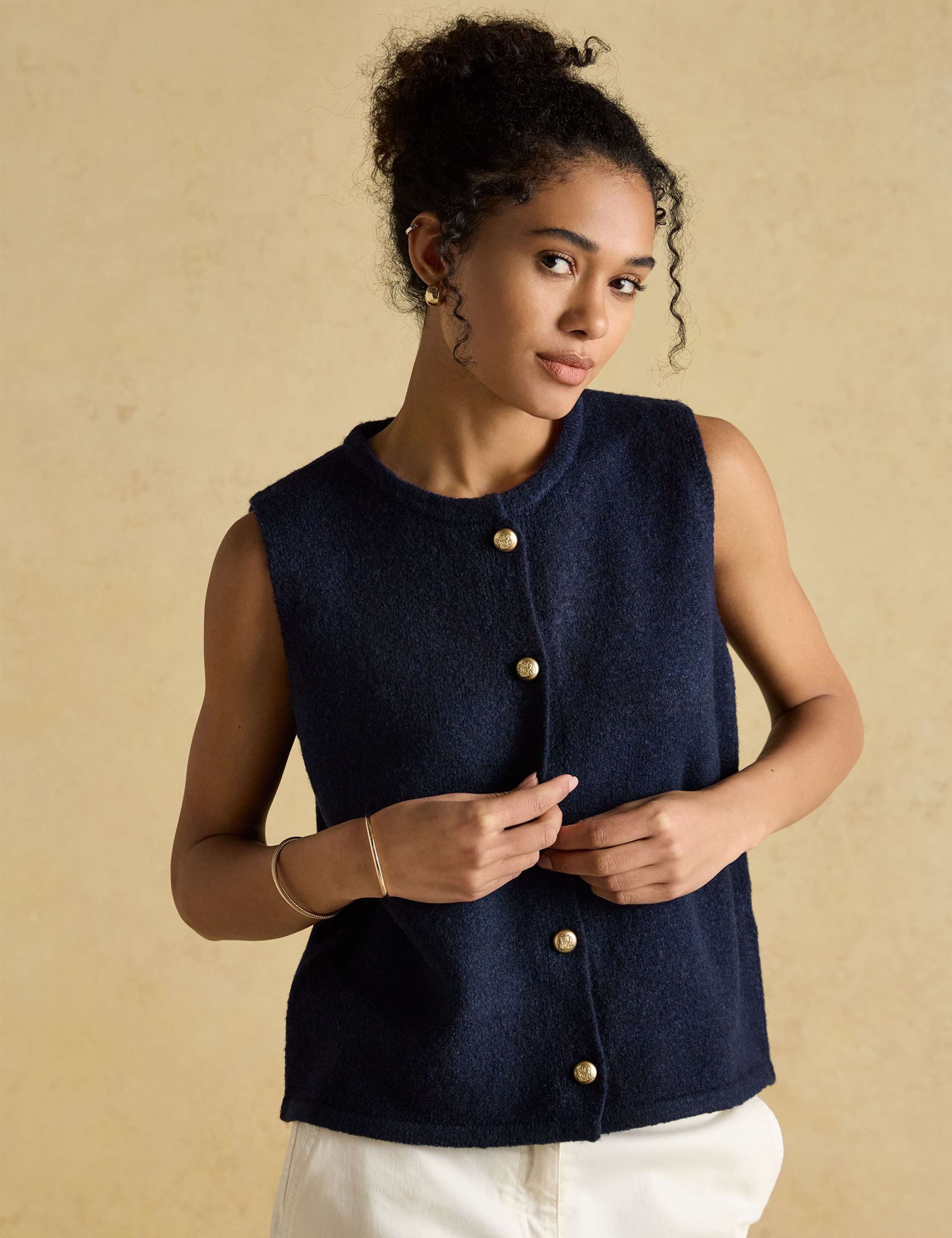 Textured Button Detail Knitted Vest