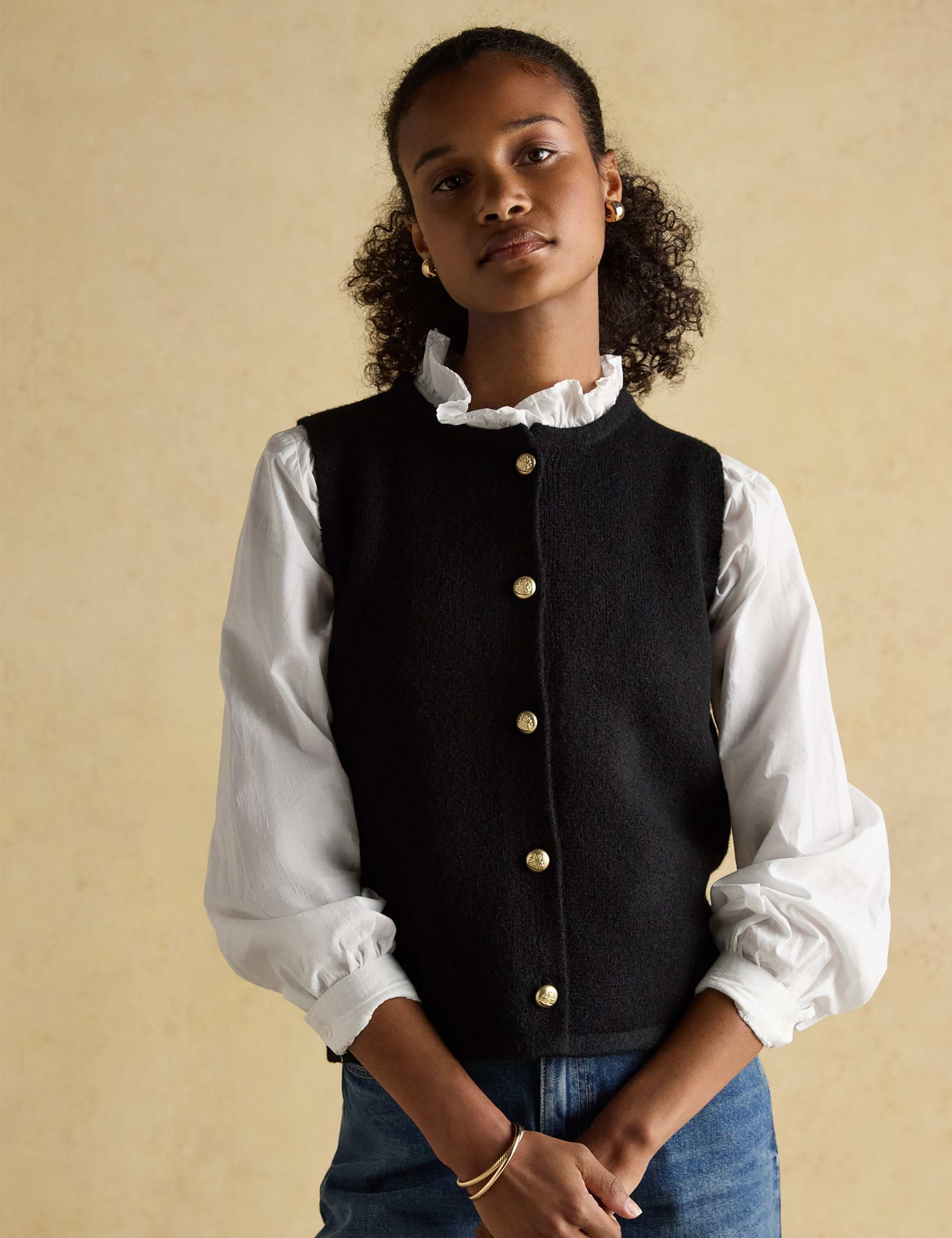 Textured Button Detail Knitted Vest