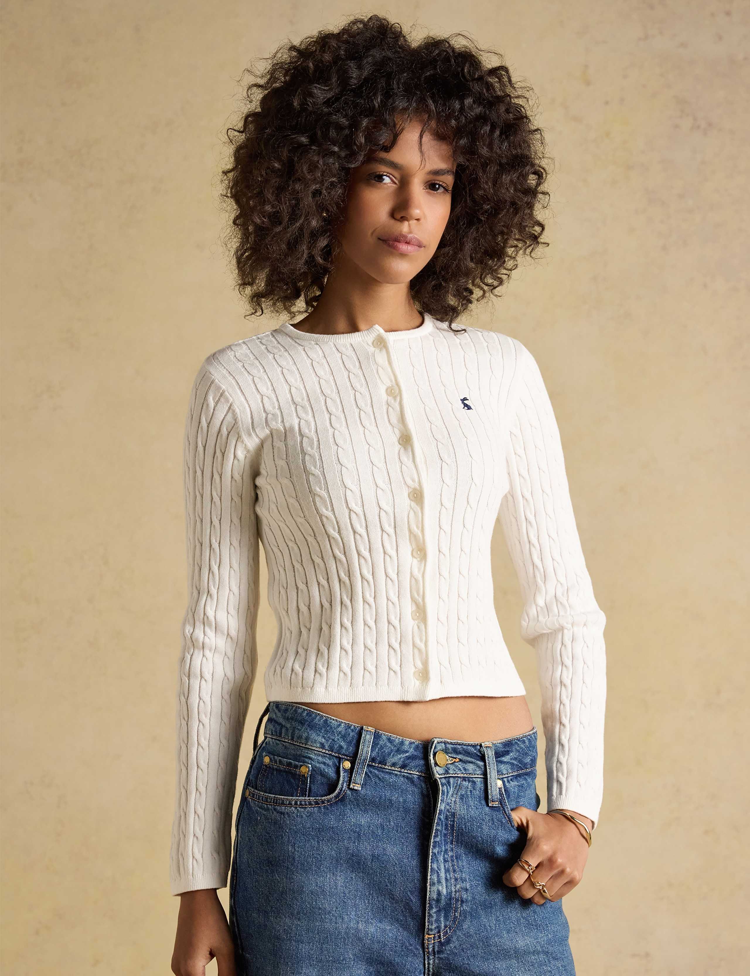 Pure Cotton Cable Knit Crew Neck Cardigan