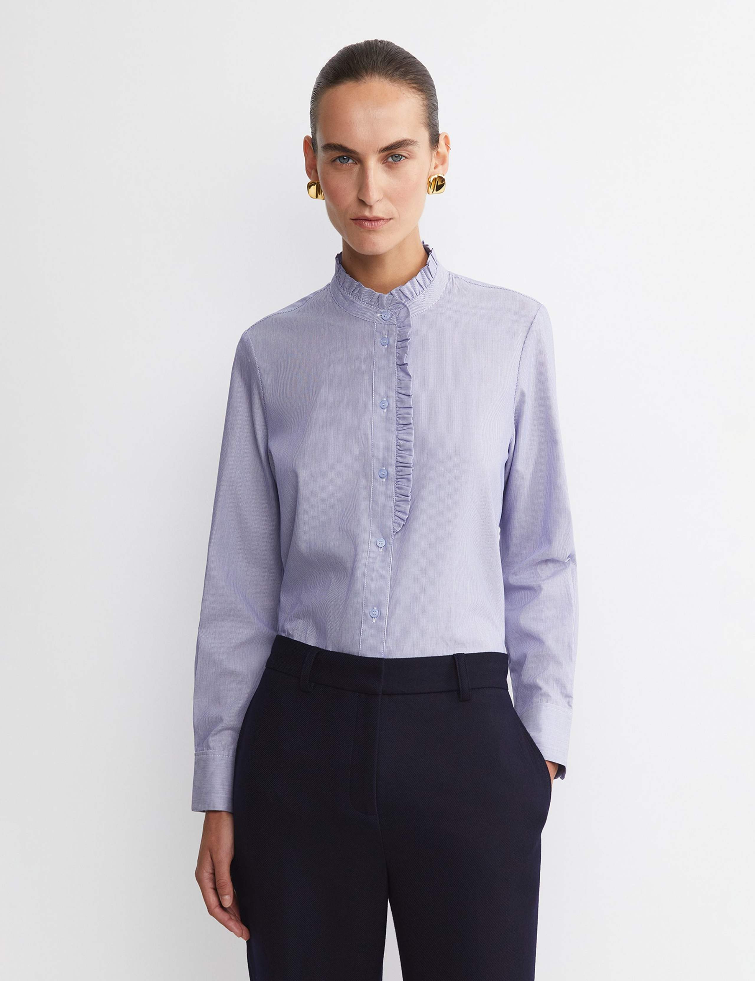 Pure Cotton High Neck Ruffle Blouse