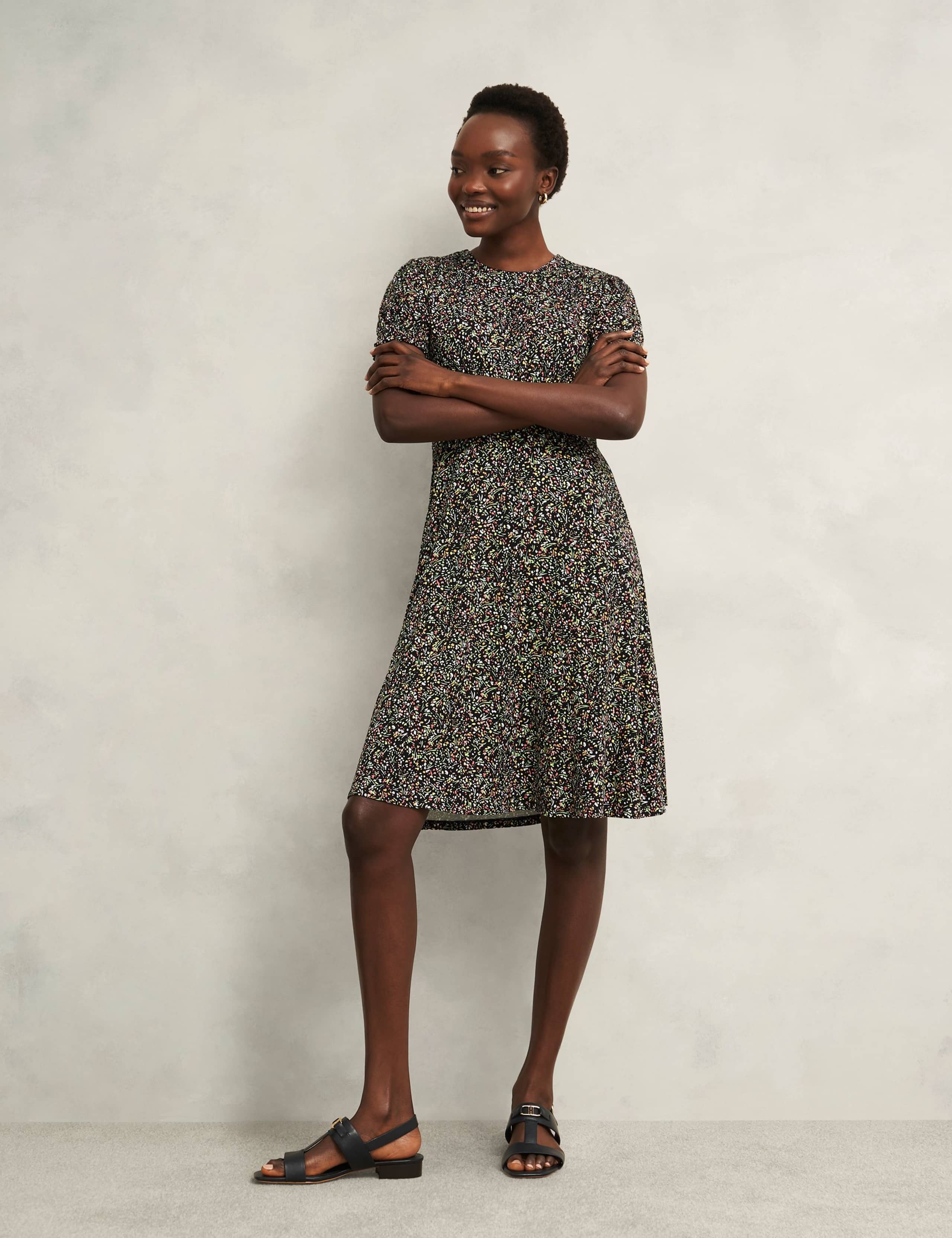 Jersey Ditsy Floral Knee Length Skater Dress
