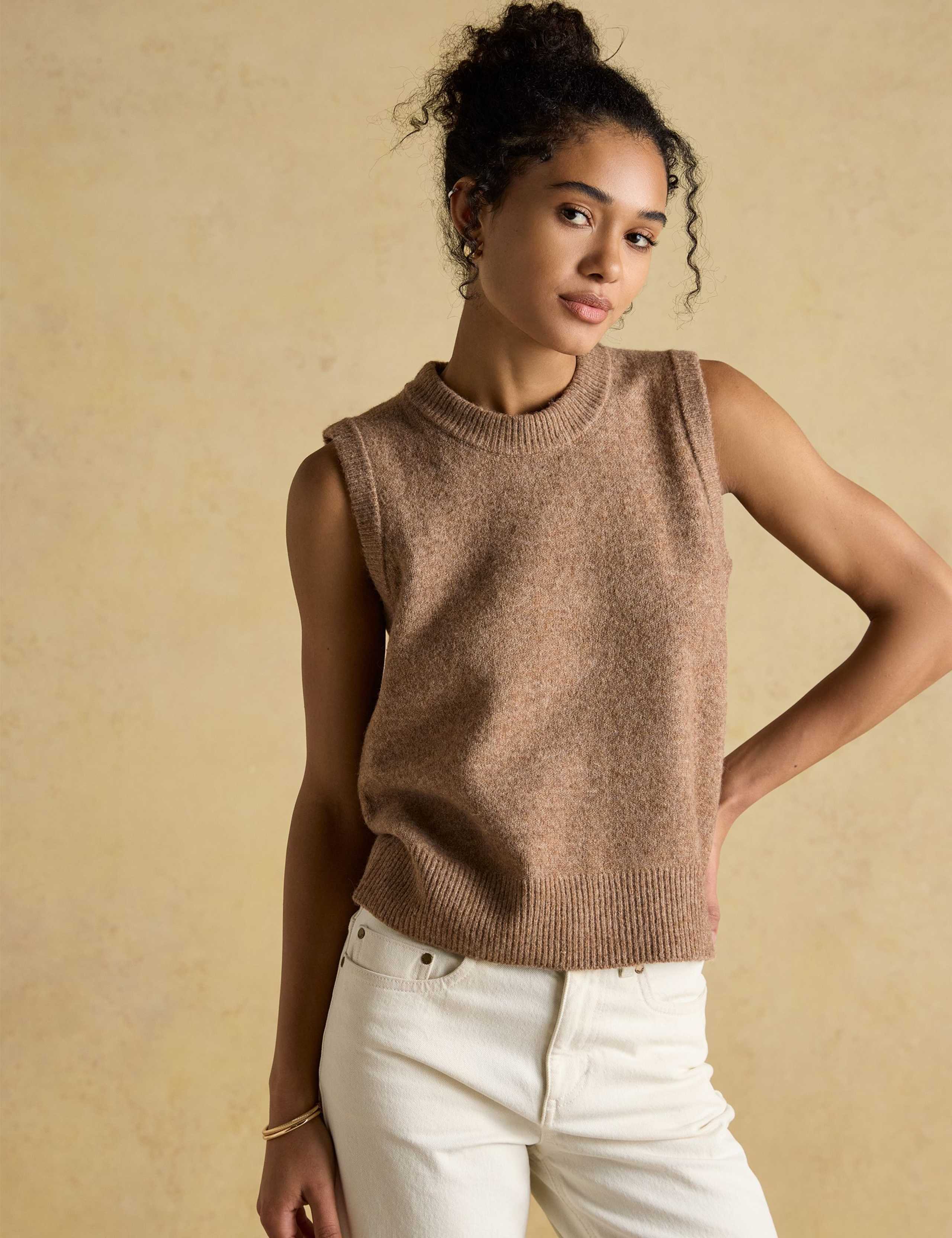 Textured Crew Neck Knitted Vest
