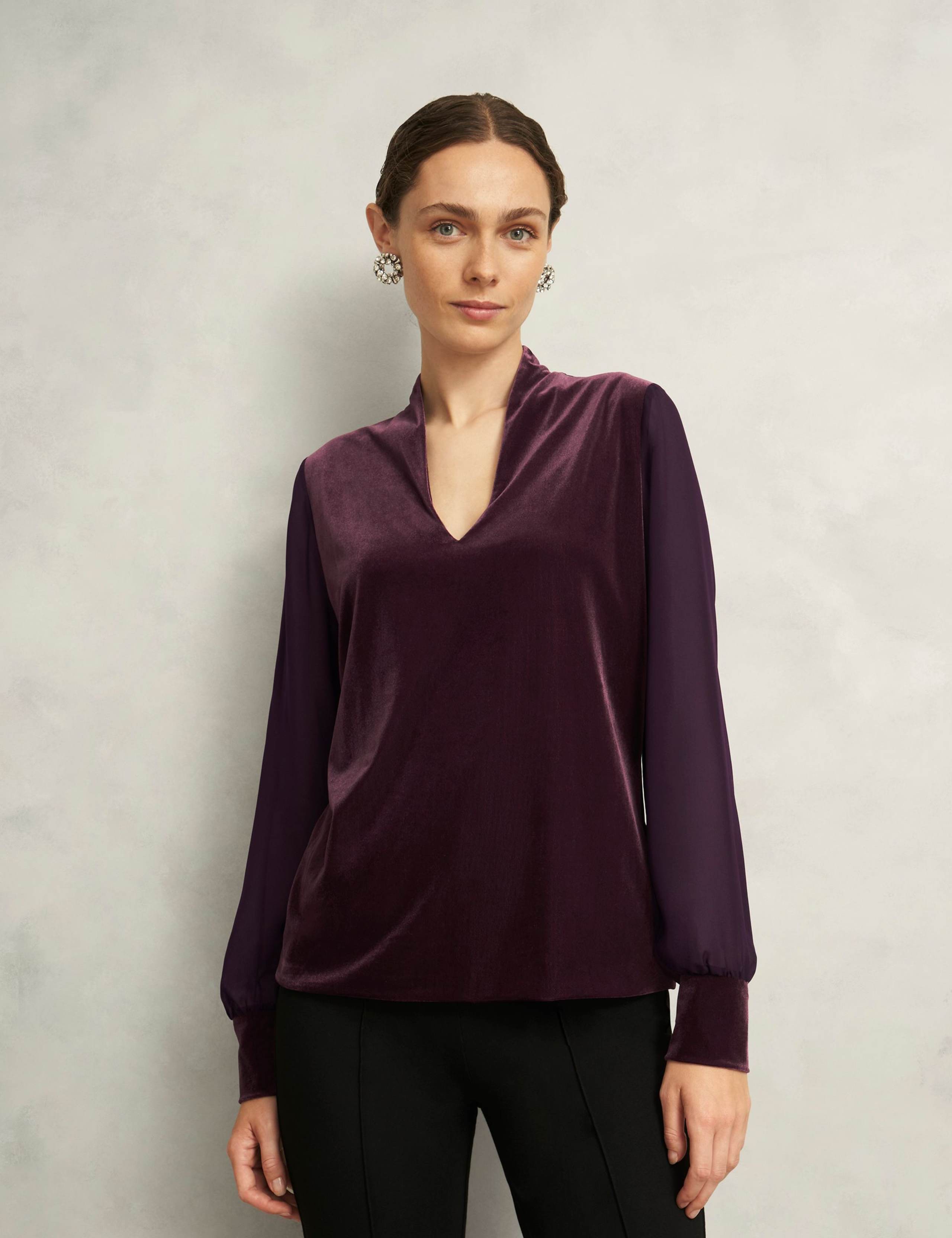 Velvet V-Neck Blouse