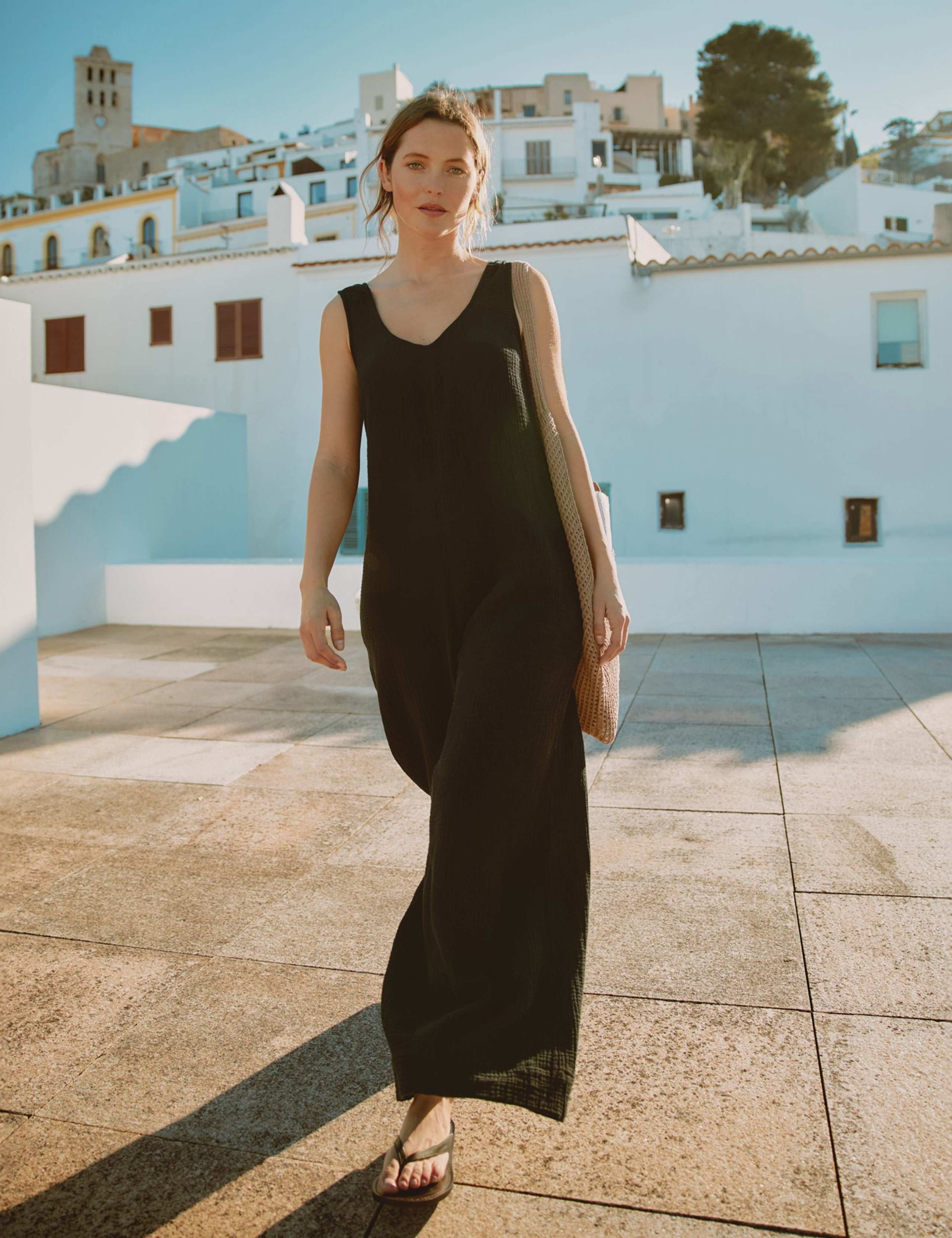 Pure Cotton Cheesecloth Sleeveless Jumpsuit