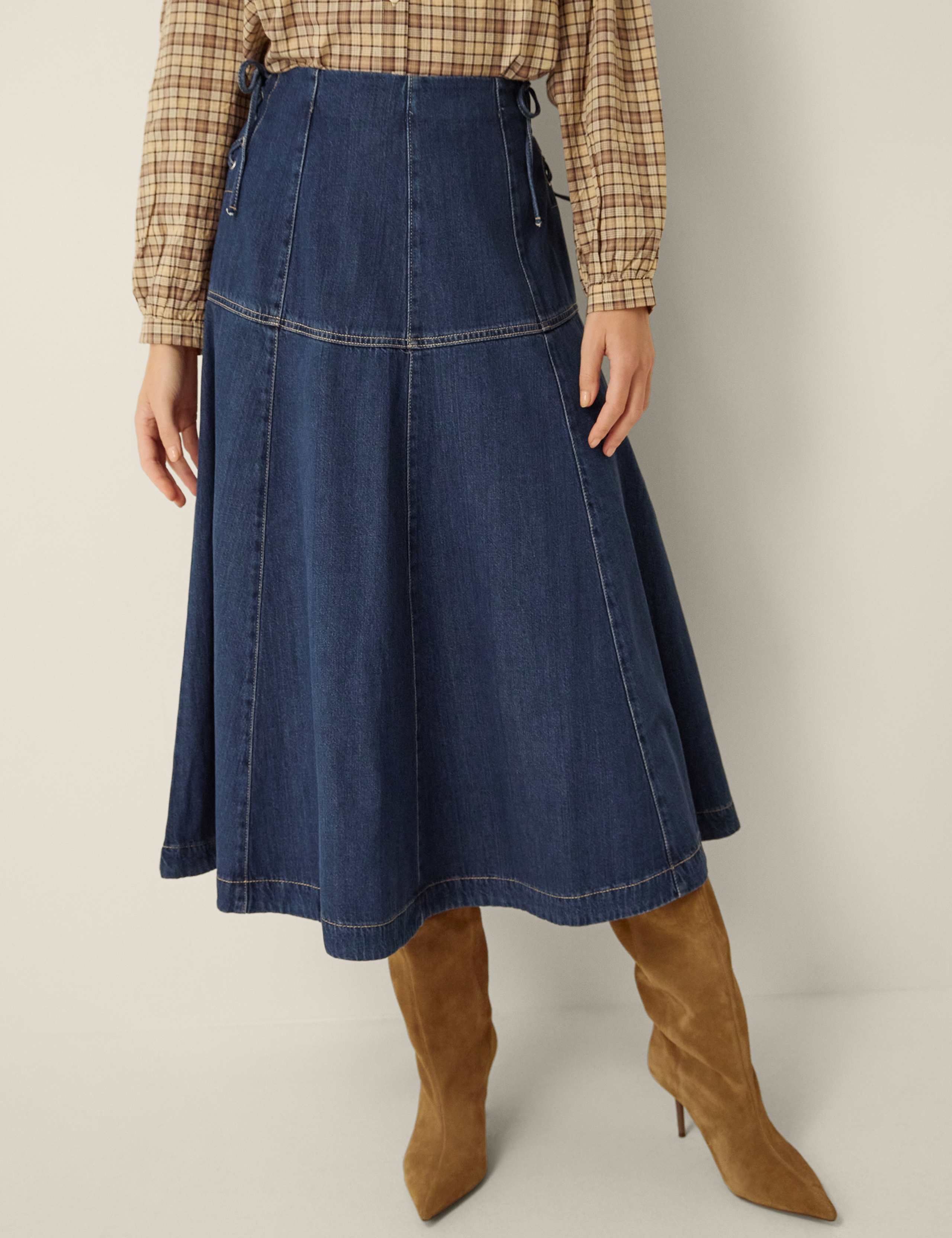 Denim Midi A-Line Skirt