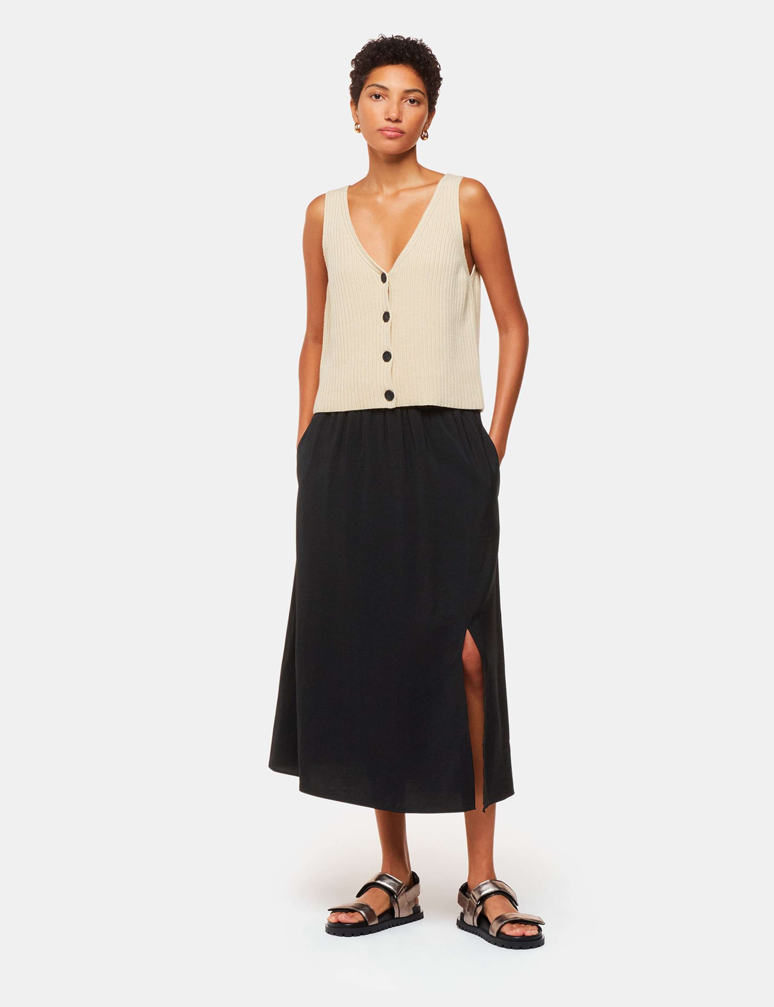 Side Split Midi A-Line Skirt