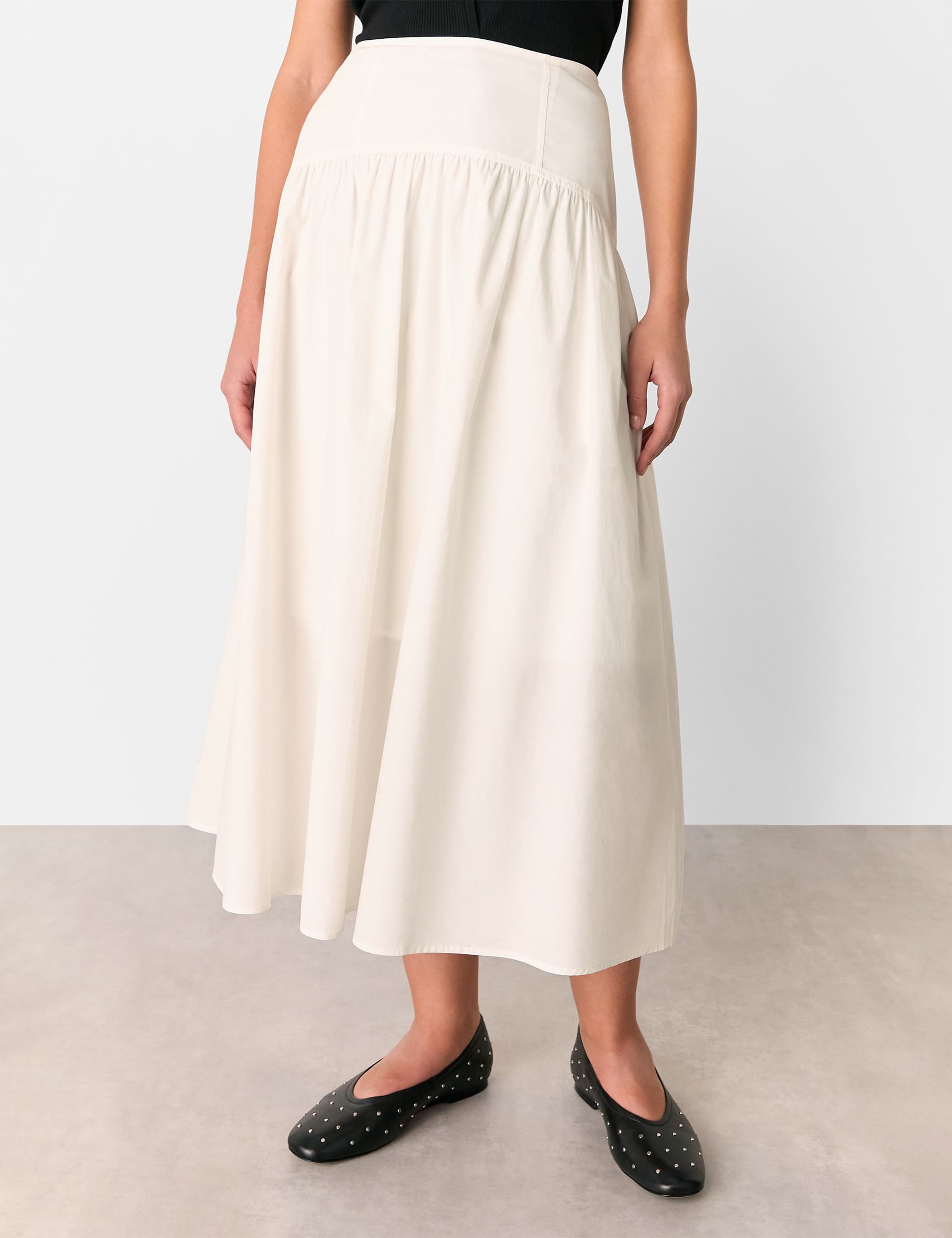 Pure Cotton Waisted Midi A-Line Skirt