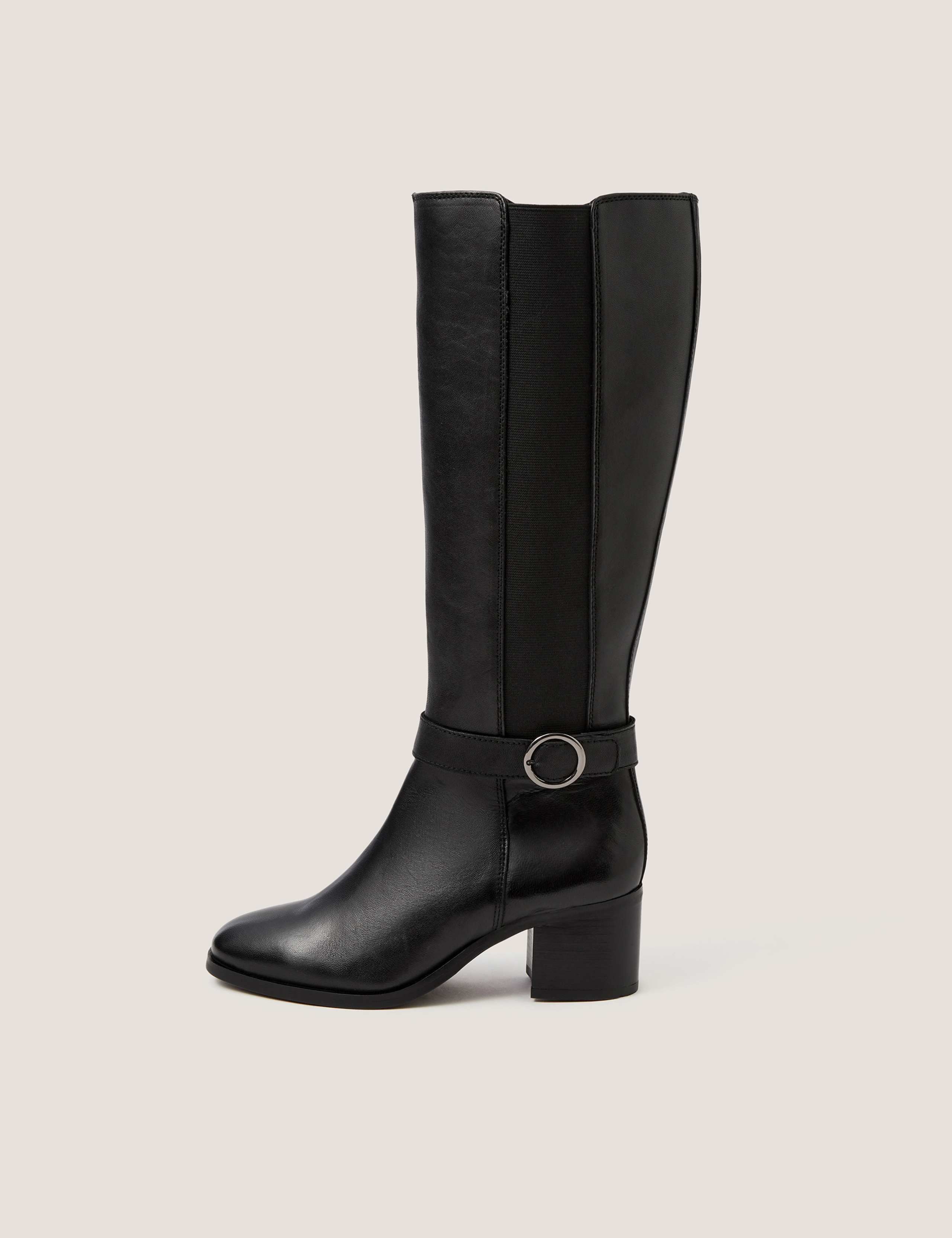 Leather Block Heel Knee High Boots