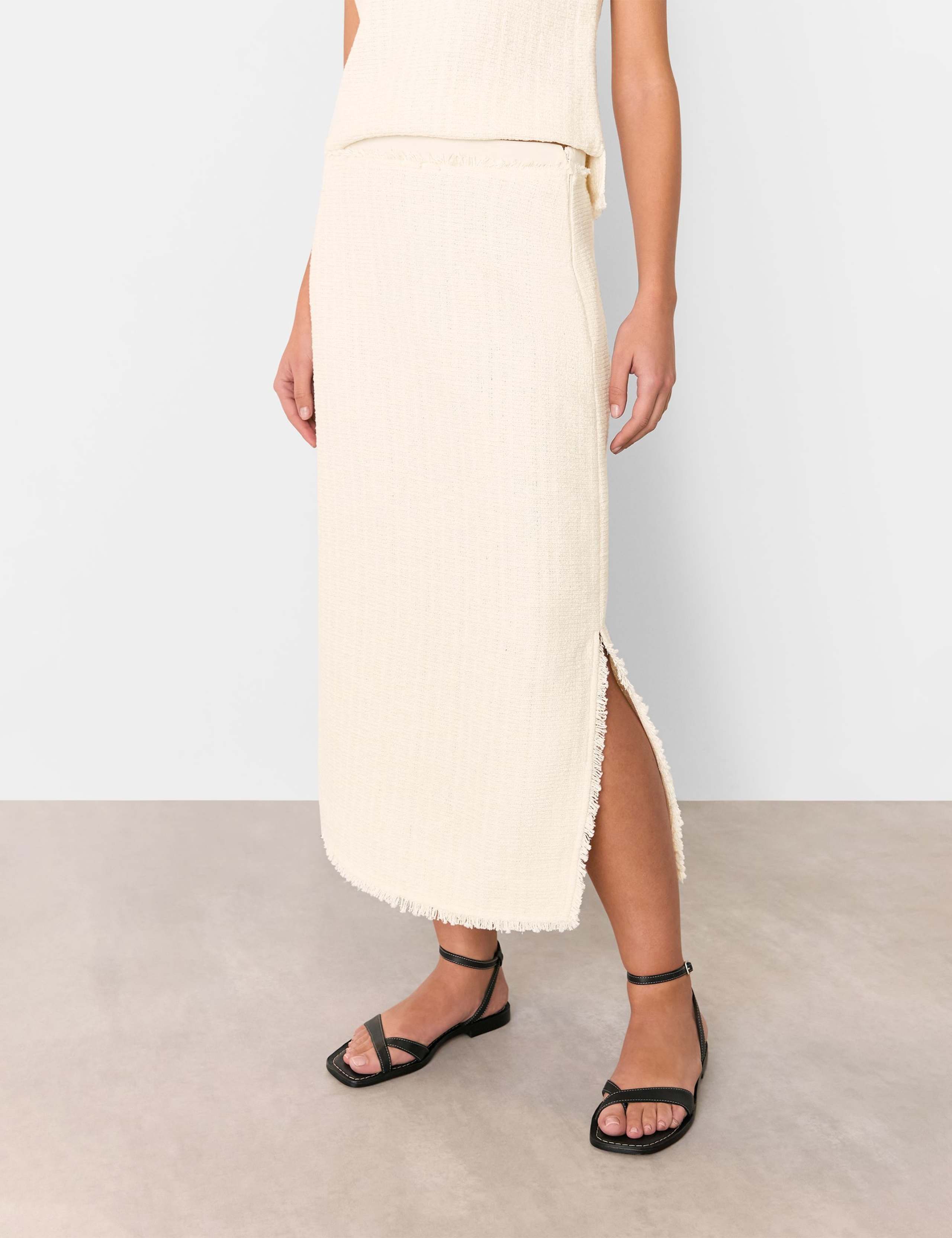 Textured Side Split Midi Pencil Skirt
