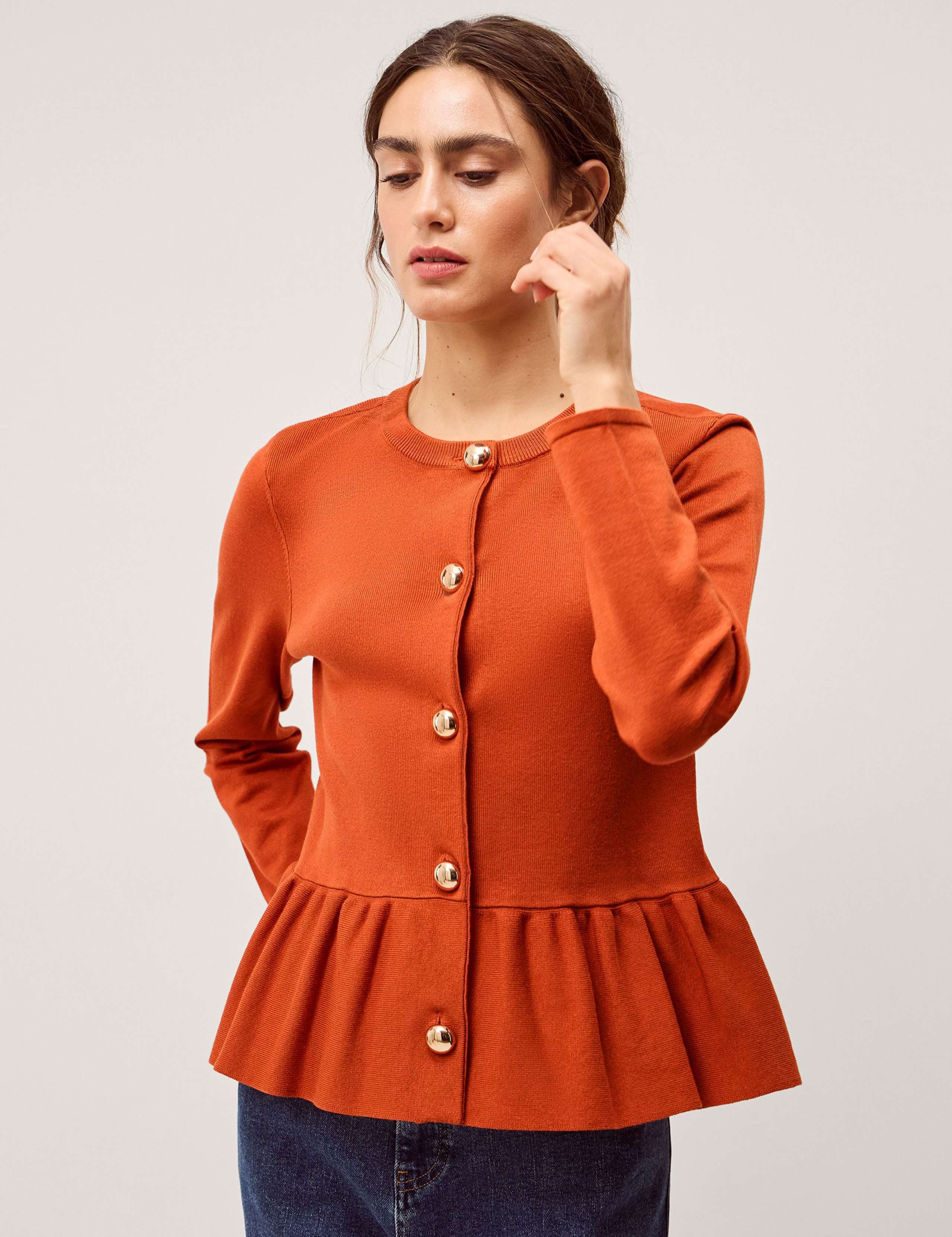 Button Front Longline Peplum Cardigan