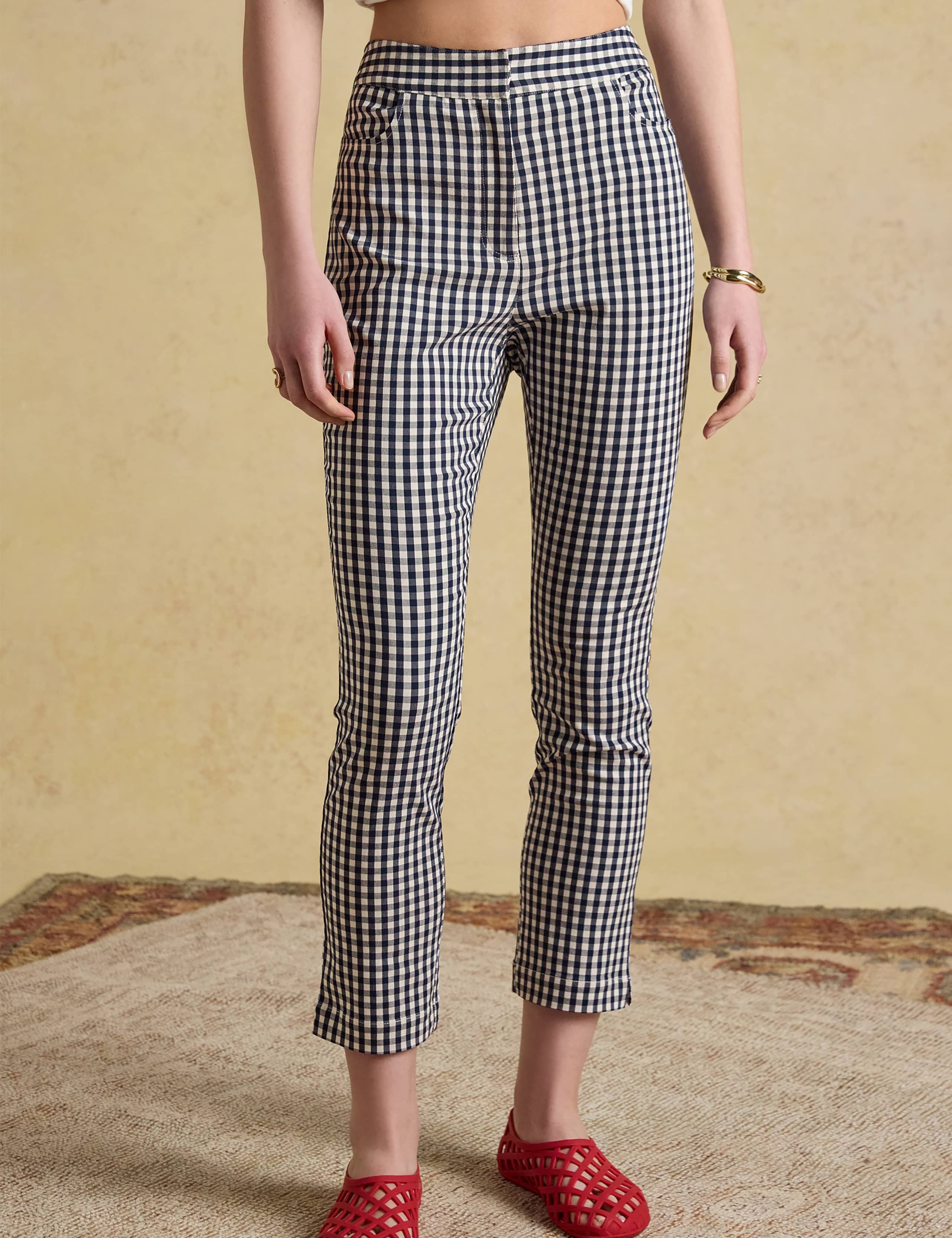 Checked Slim Fit Cropped Trousers