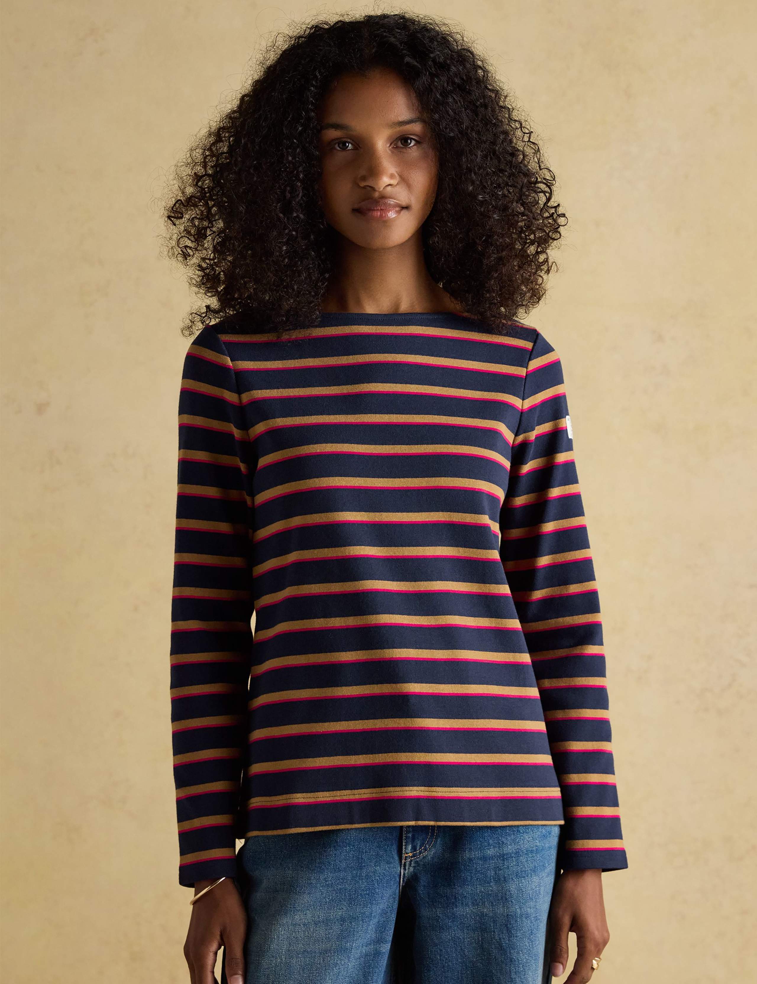 Pure Cotton Striped Slash Neck Top