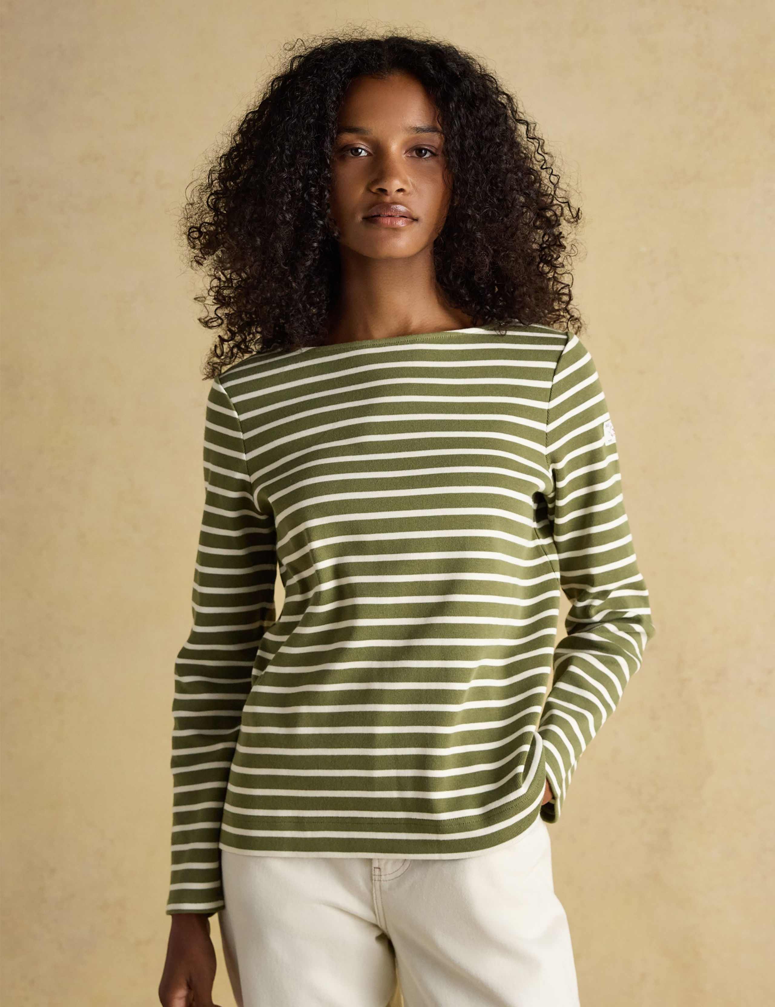 Pure Cotton Striped Slash Neck Top