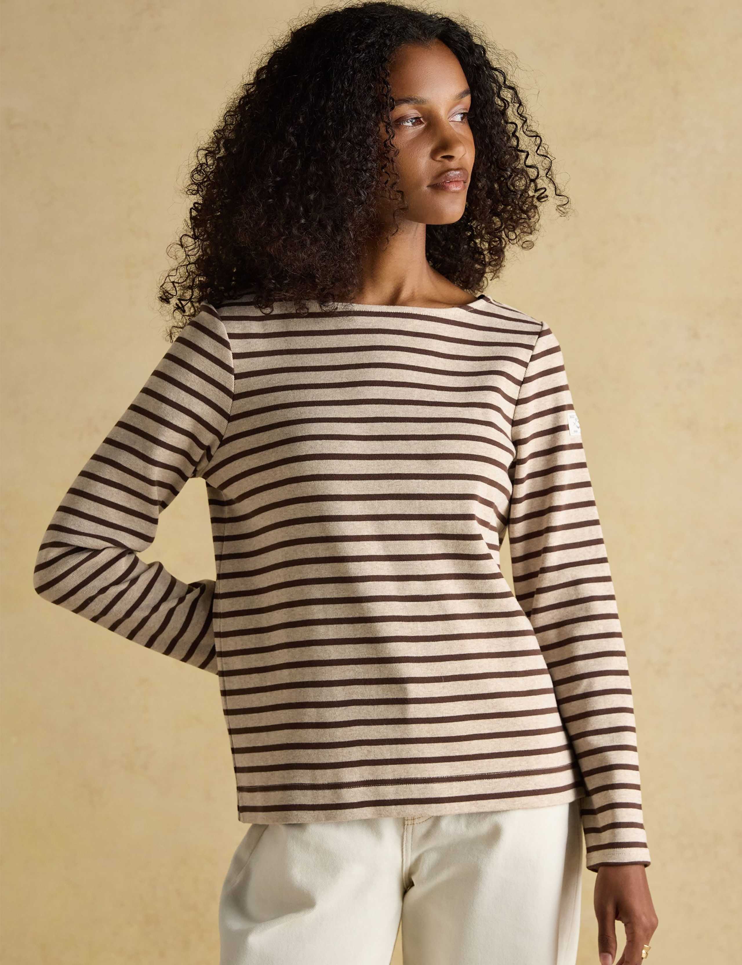Pure Cotton Striped Slash Neck Top