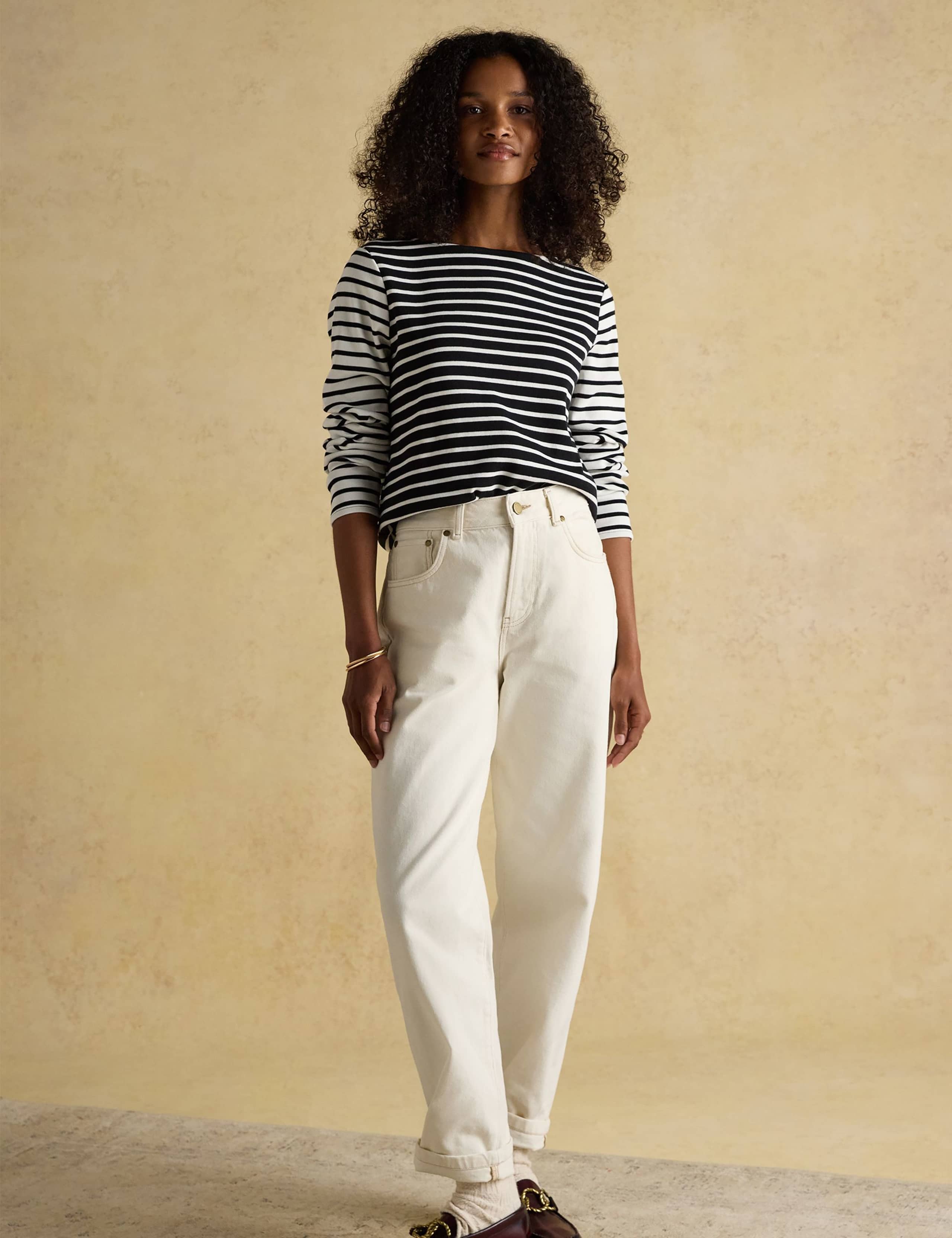 Pure Cotton Striped Slash Neck Top
