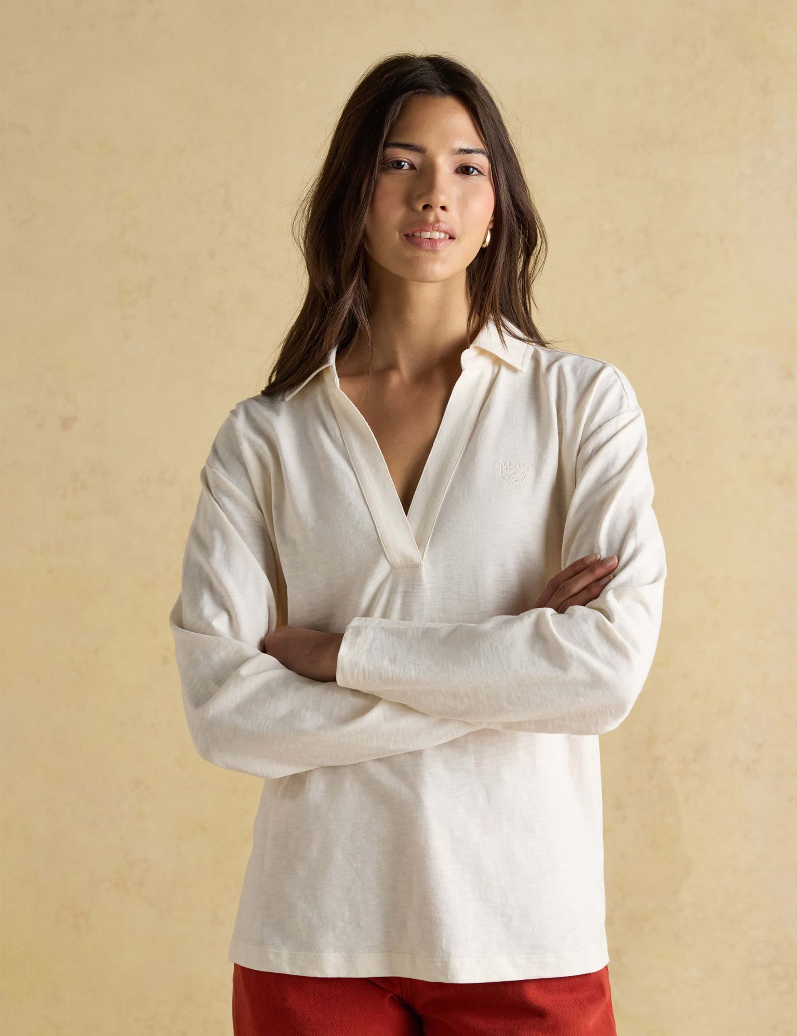 Pure Cotton Collared Long Sleeve Top