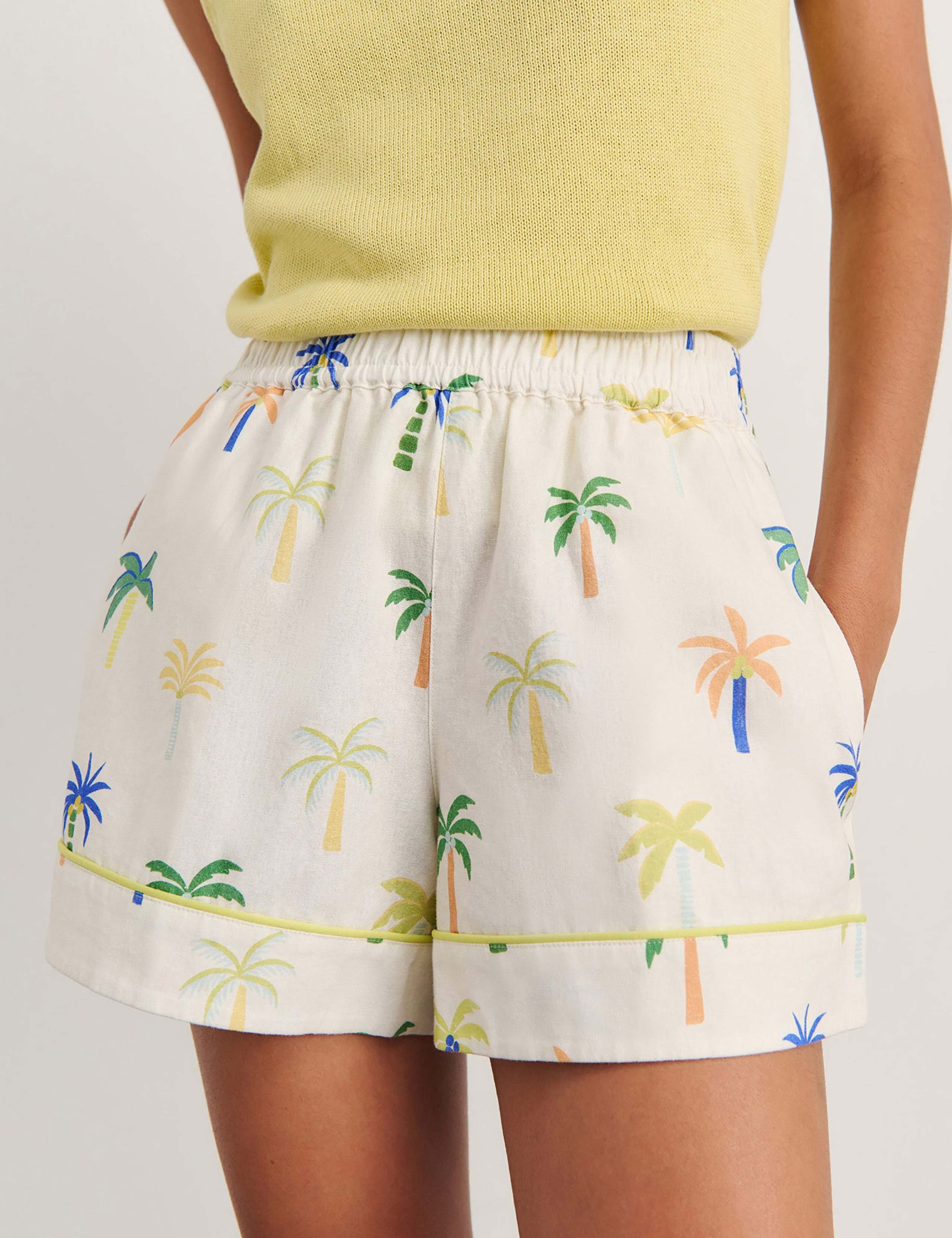 Linen Rich Palm Print Shorts
