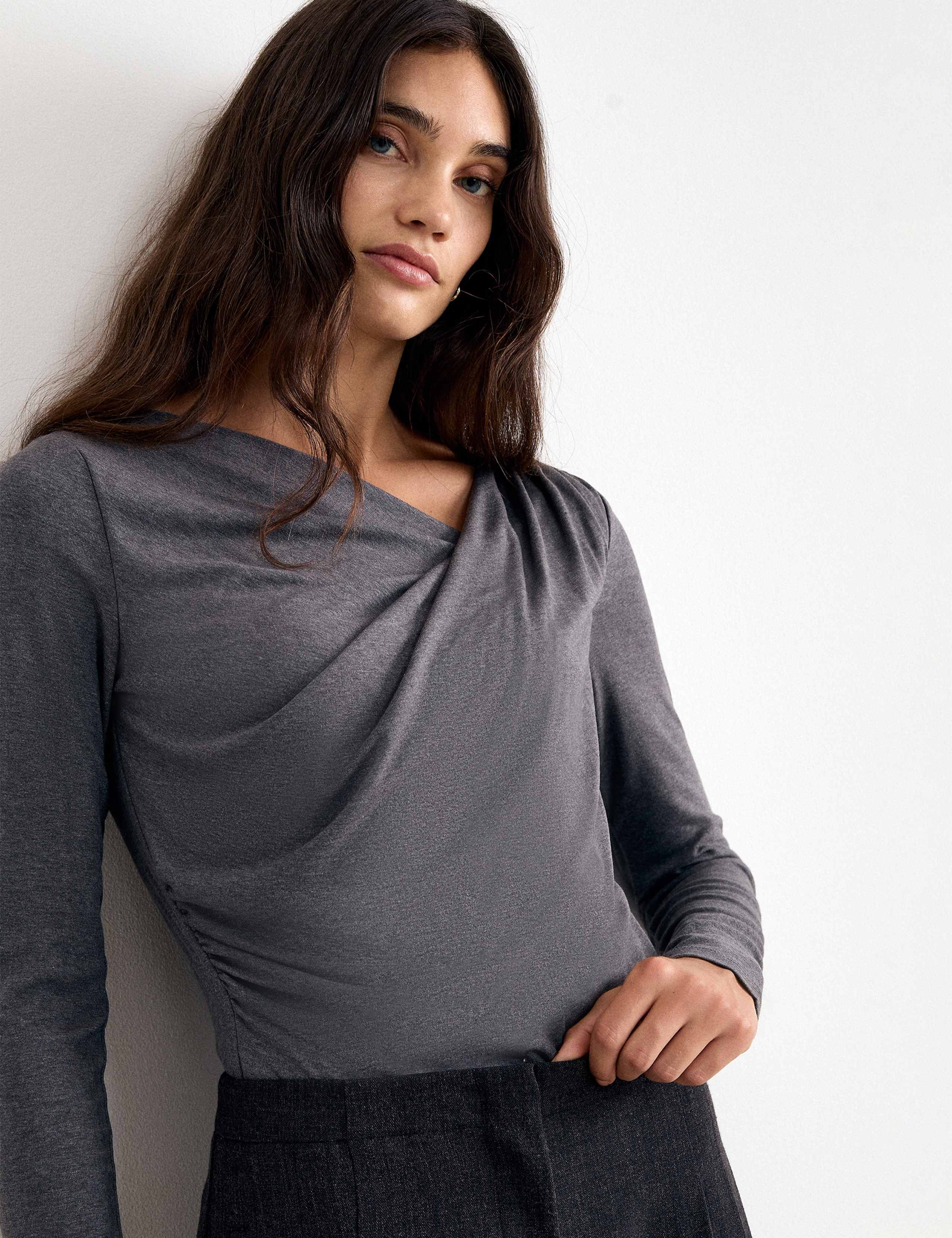 Ruched Cowl Neck Blouse