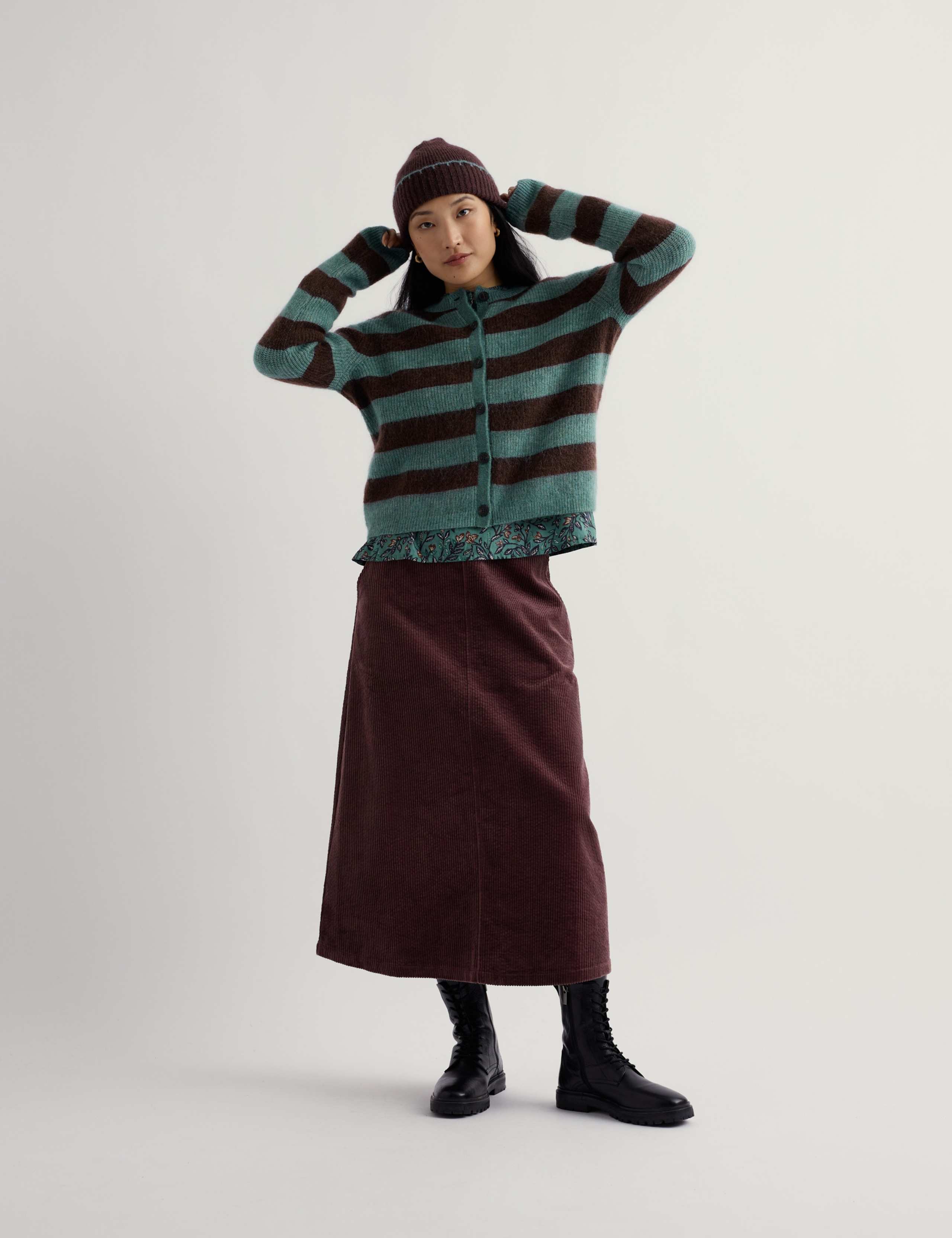 Mohair Striped Button Front Relaxed Cardigan