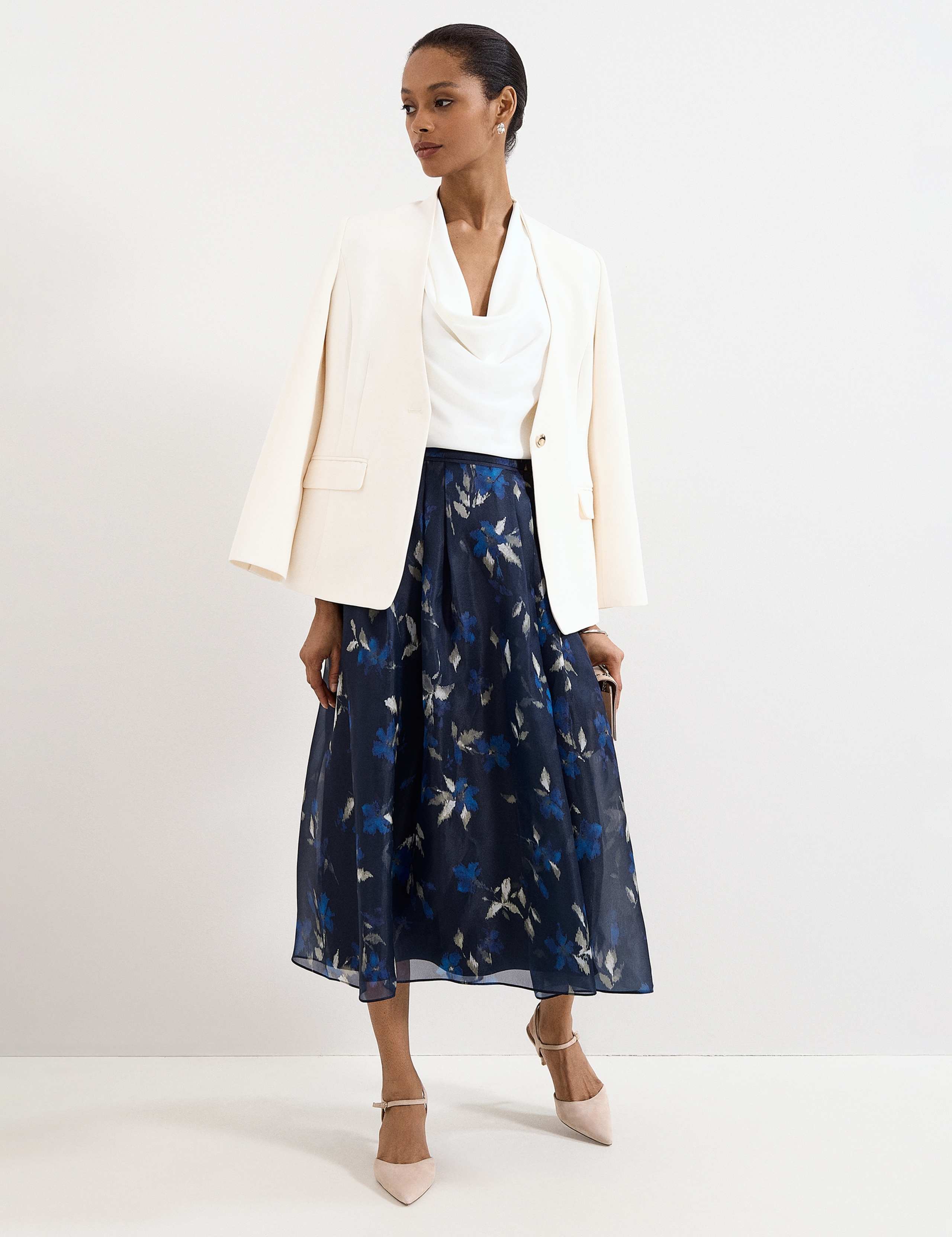Floral Pleated Midi Skirt