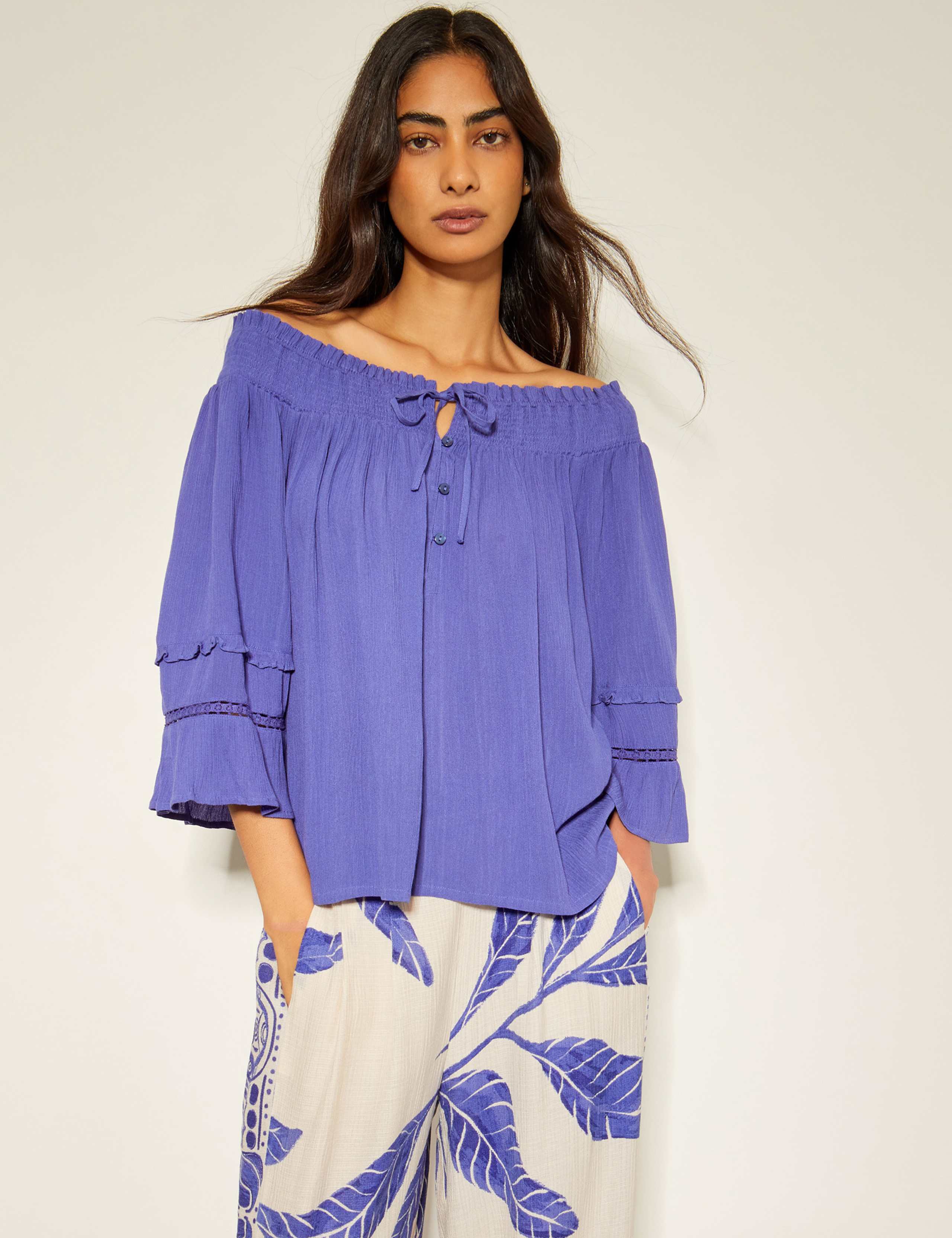 Smocked Detail Off The Shoulder Top