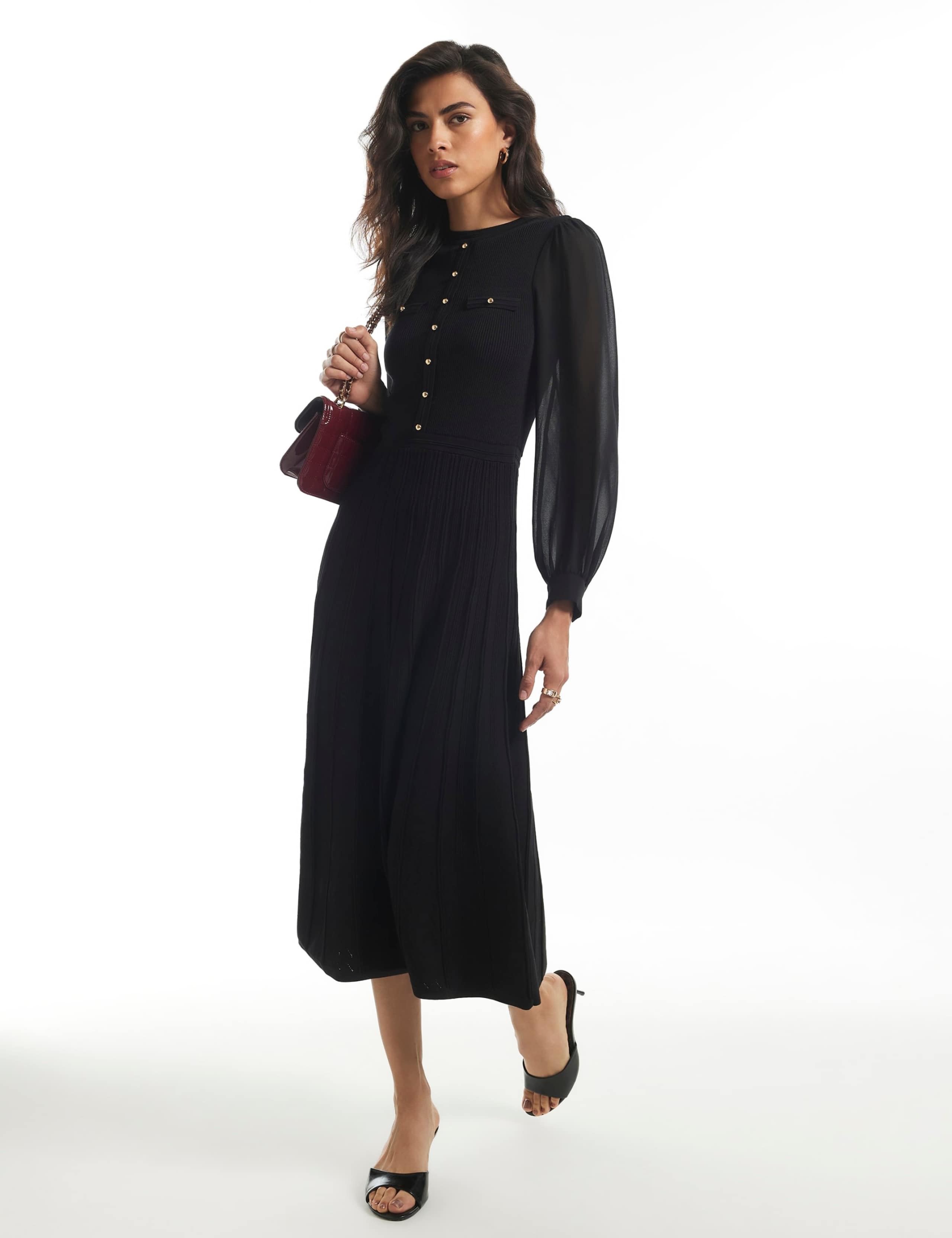 Pure Cotton Textured Crew Neck Maxi Dress