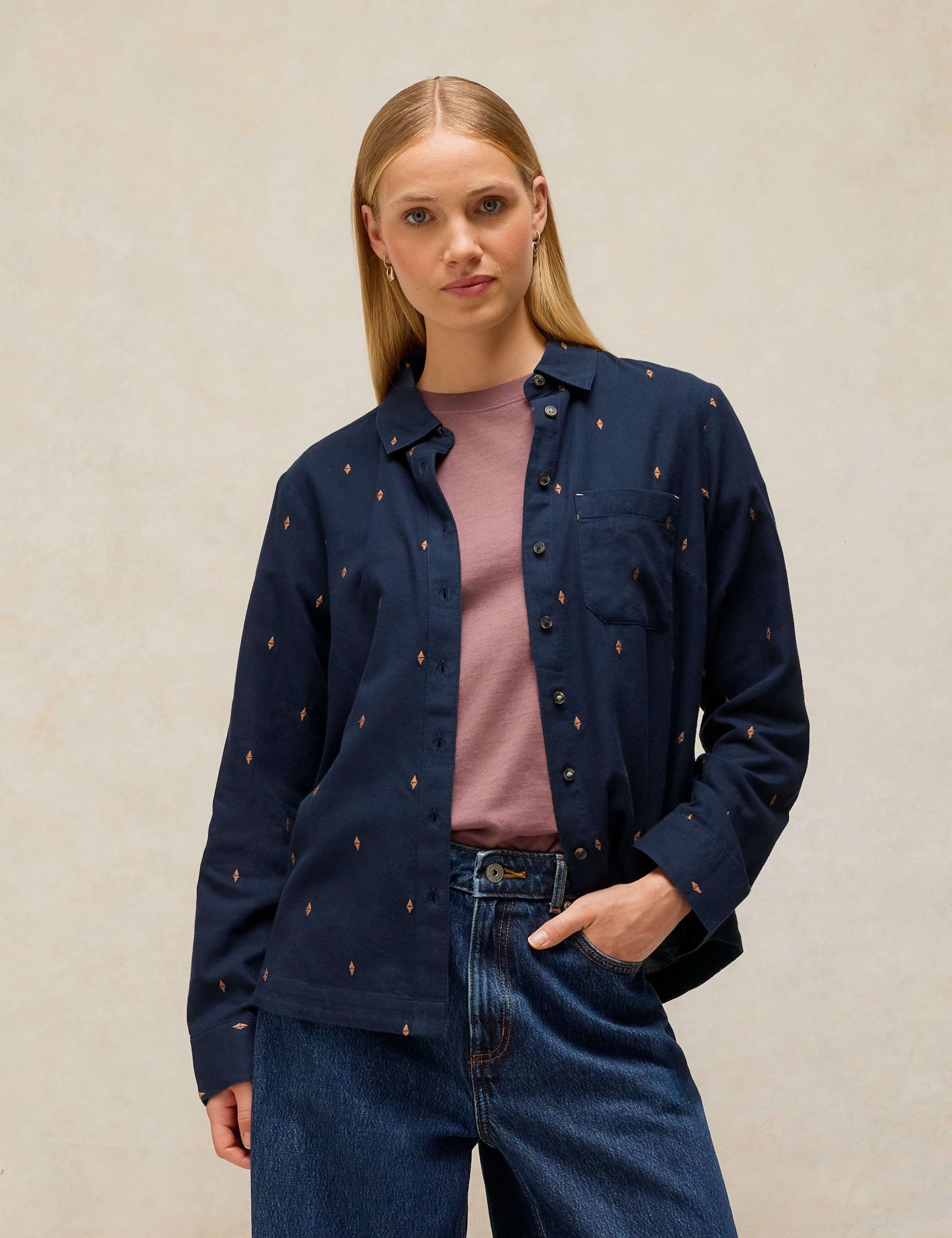 Pure Cotton Embroidered Collared Shirt