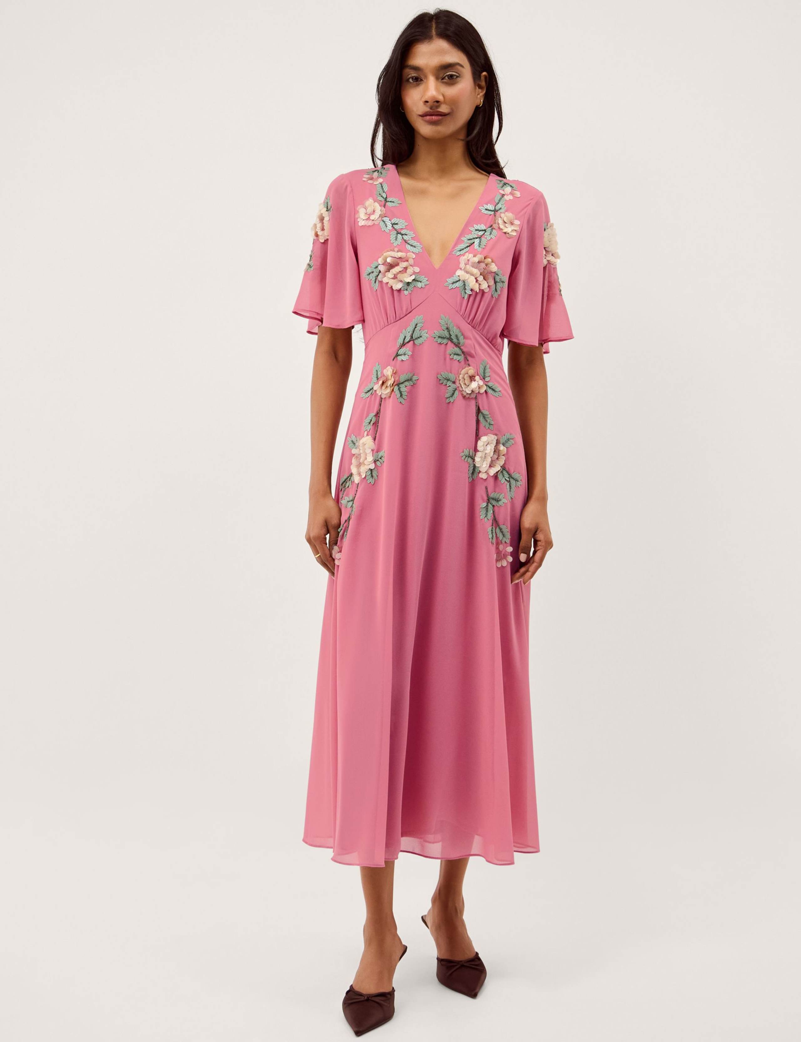 Floral V-Neck Midi Skater Dress