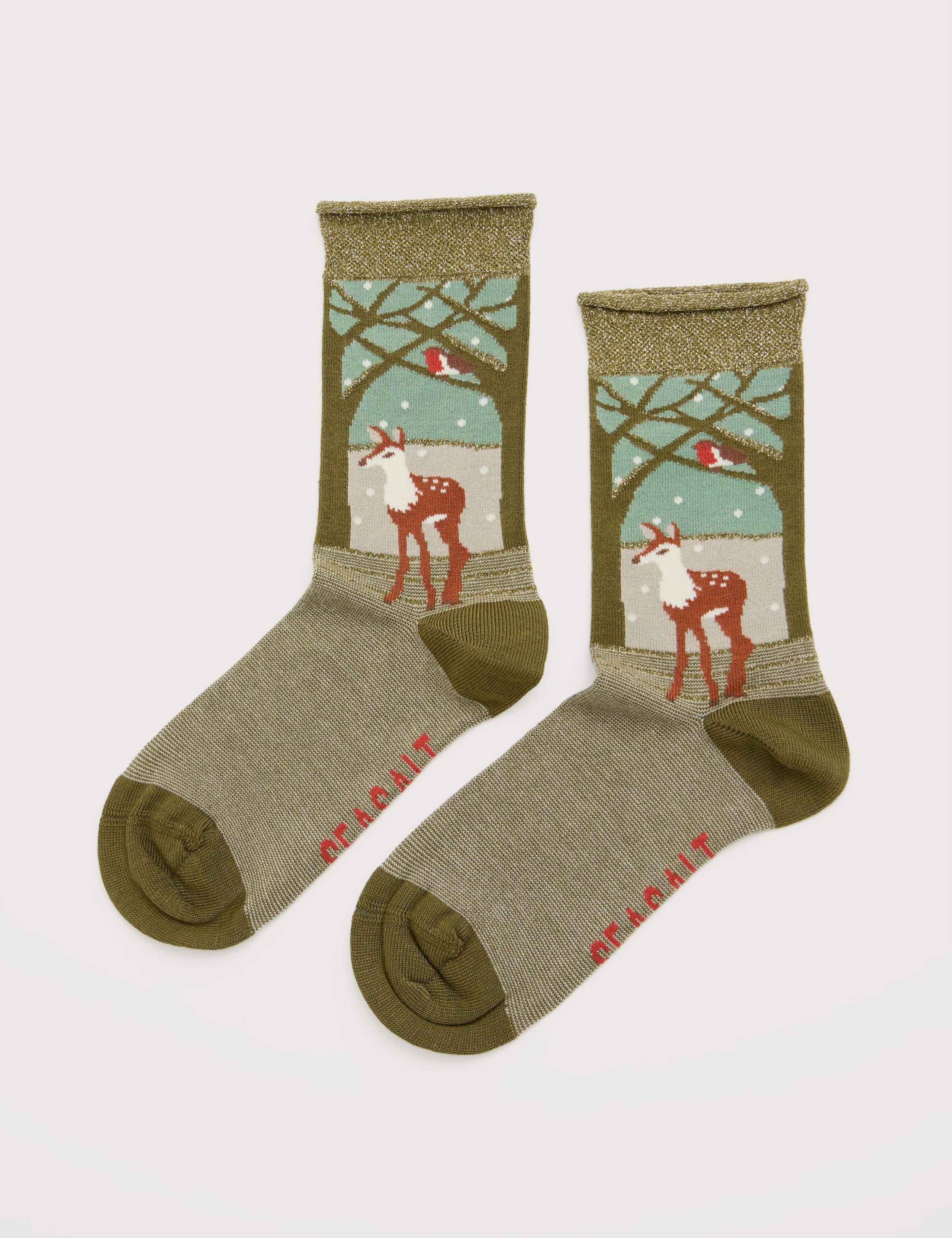 Metallic Woodland Patterned Socks